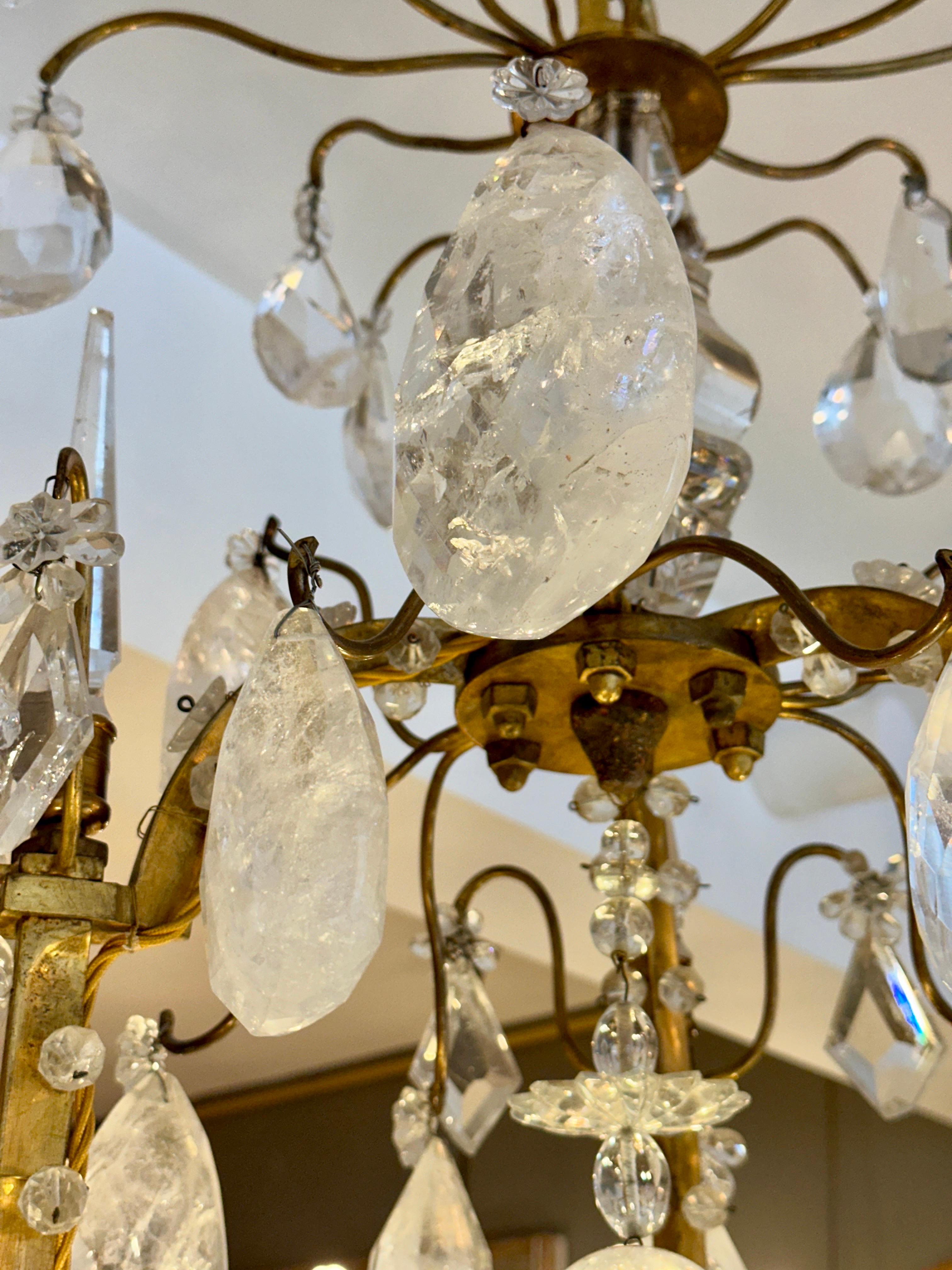 Late 19th Century A Large Antique French Rock Crystal and Gilt Bronze Chandelier  For Sale