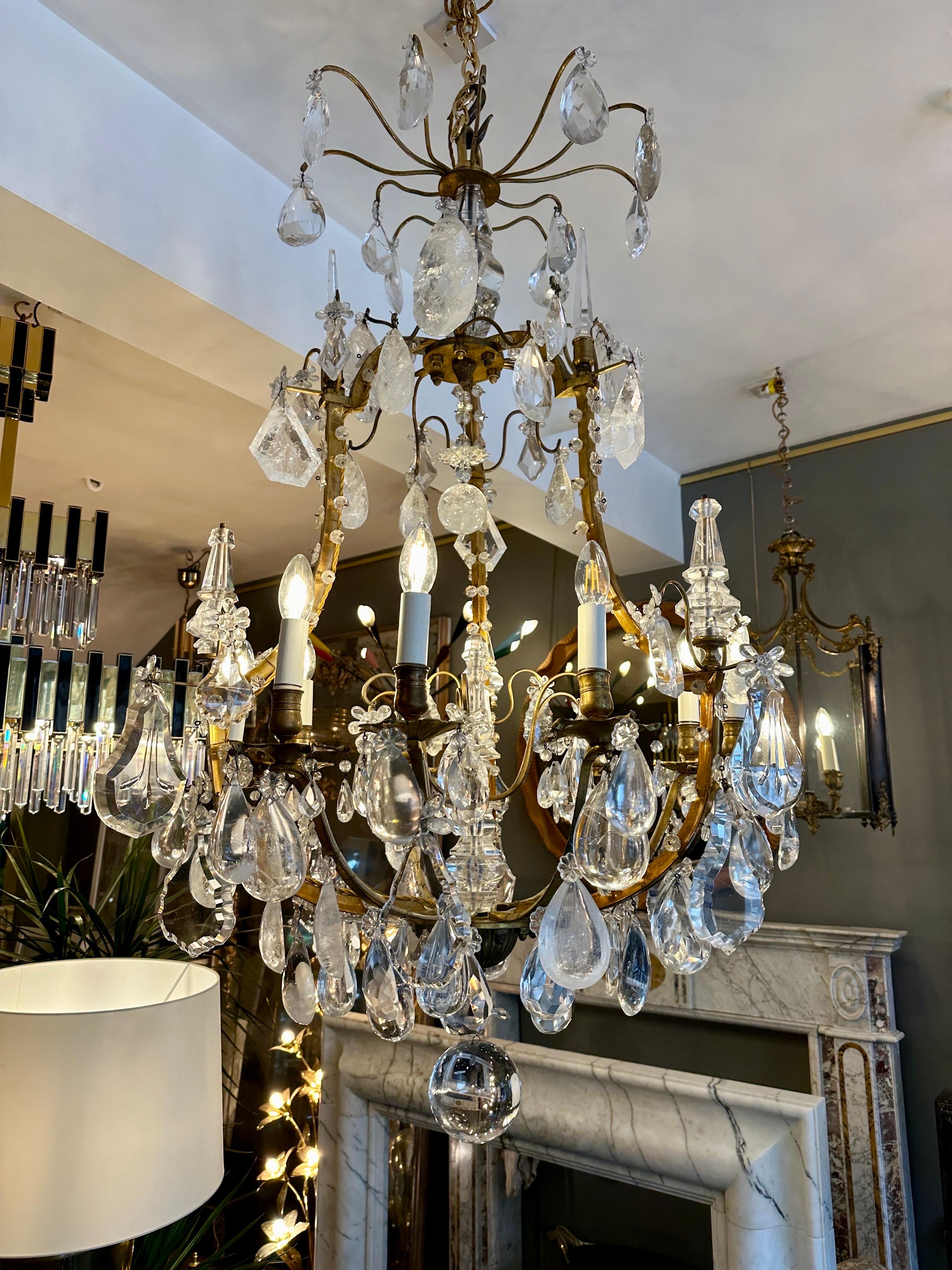 A Large Antique French Rock Crystal and Gilt Bronze Chandelier  For Sale 1