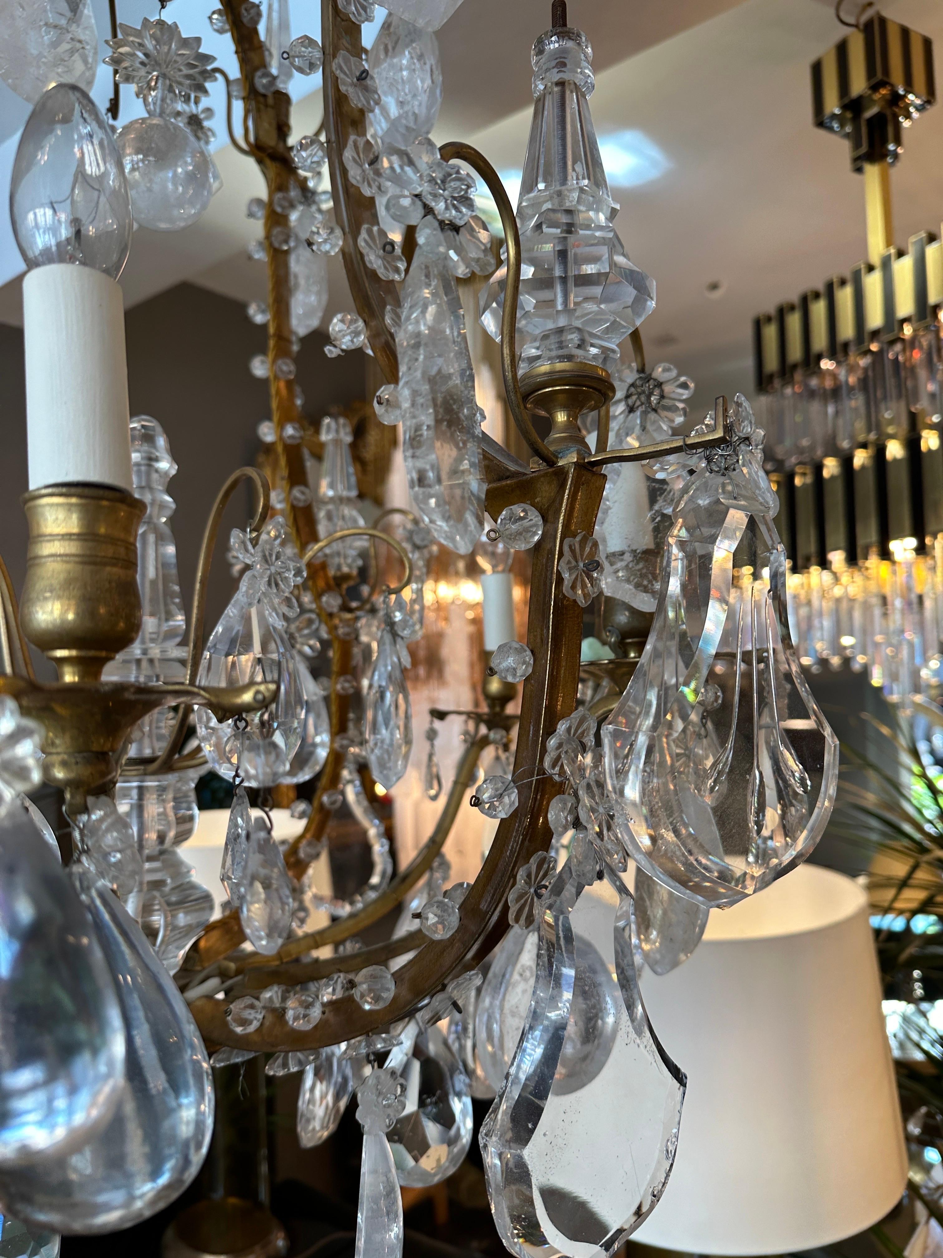 A Large Antique French Rock Crystal and Gilt Bronze Chandelier For Sale 3