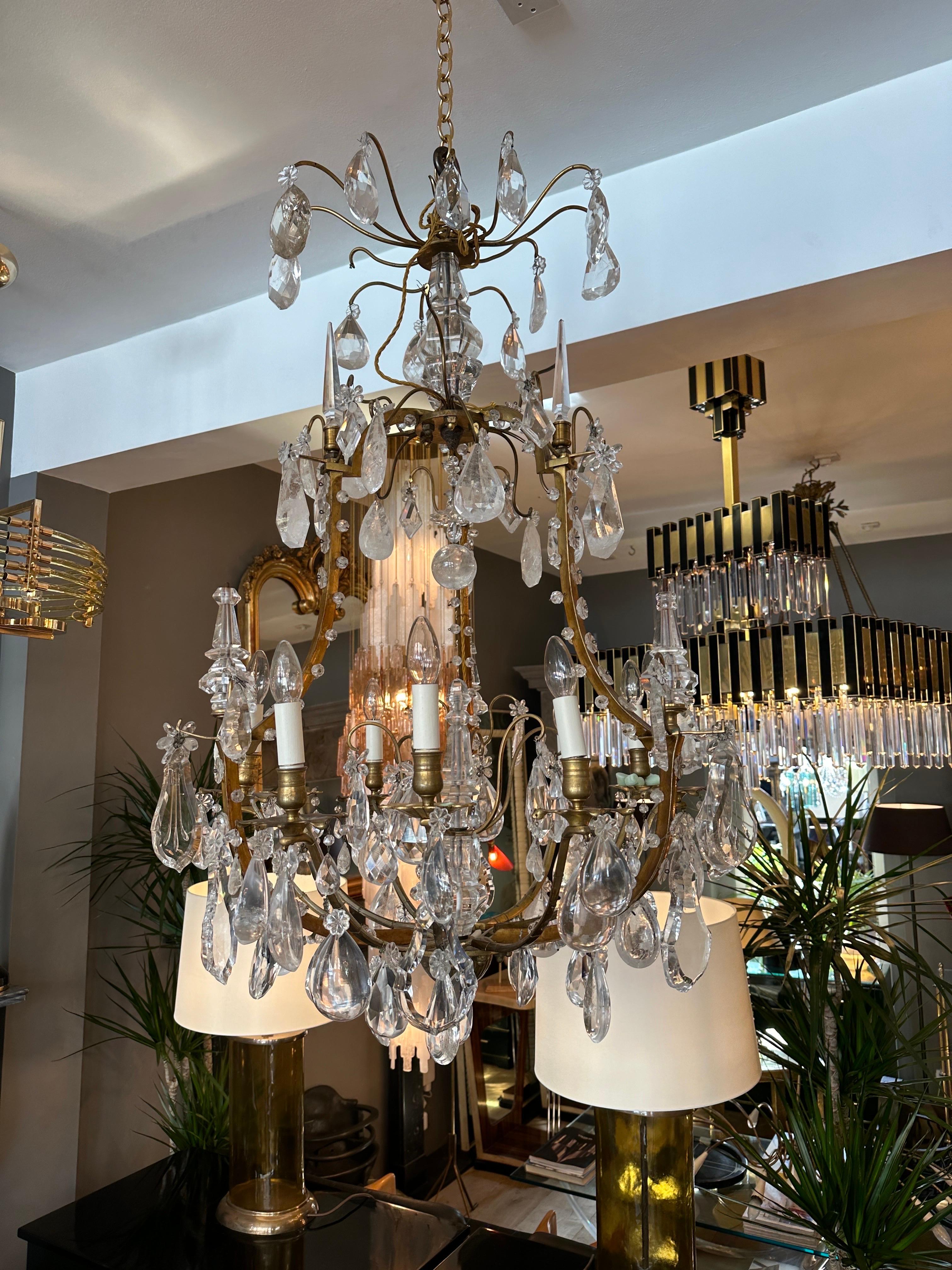 A Large Antique French Rock Crystal and Gilt Bronze Chandelier  For Sale 4
