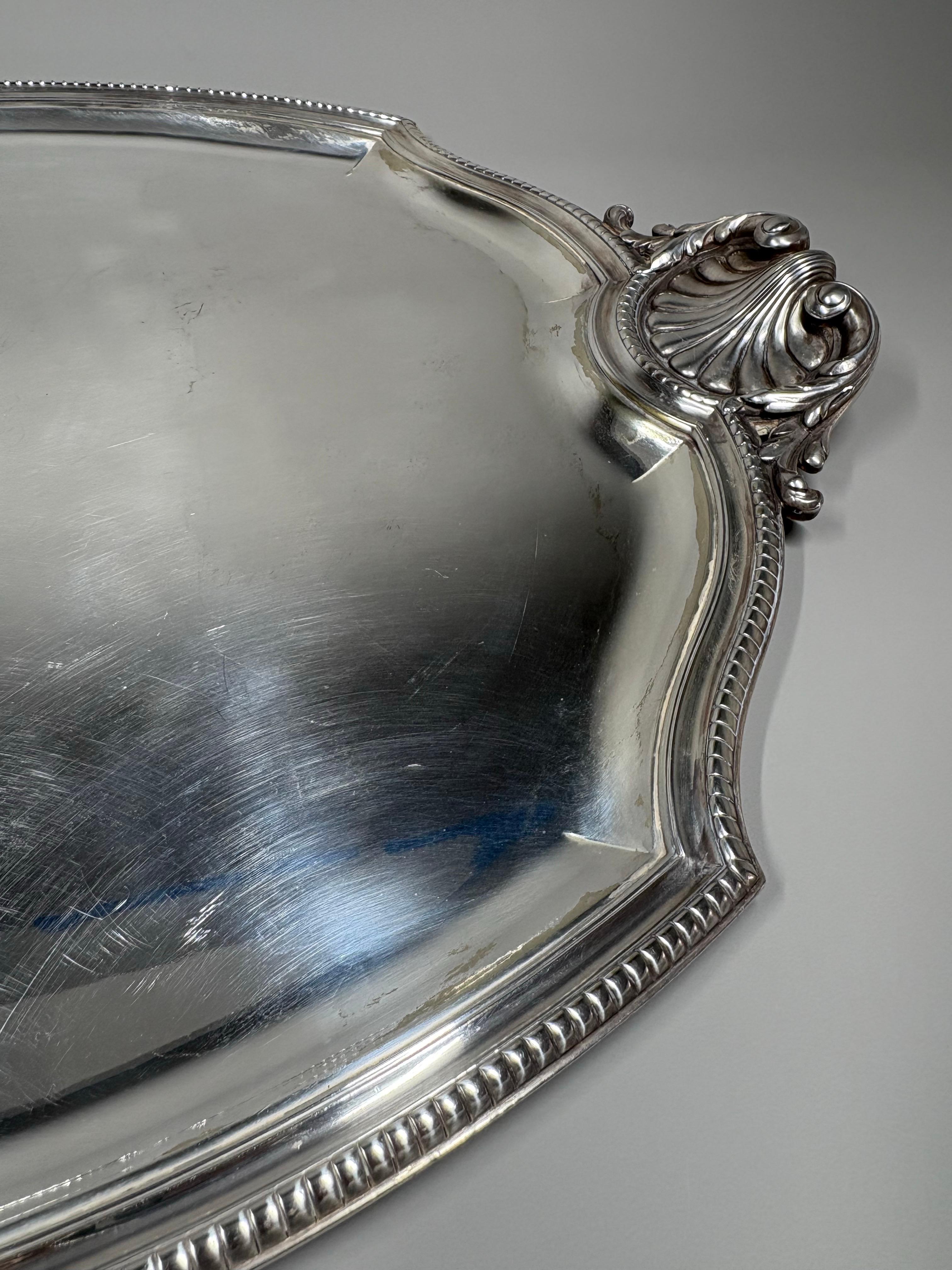 A large antique French Rococo style silvered brass serving tray in vendita 3