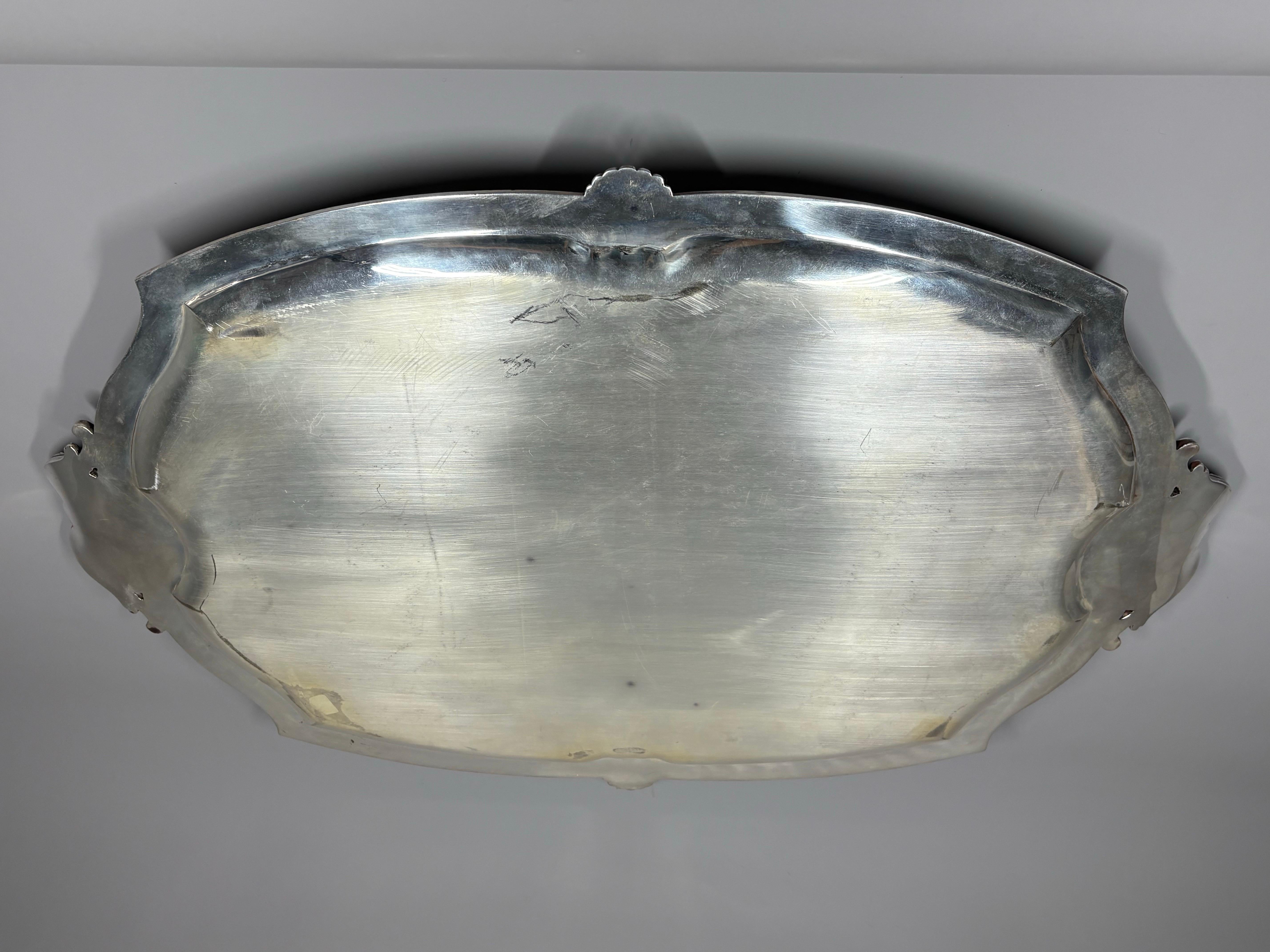 A large antique French Rococo style silvered brass serving tray in vendita 5