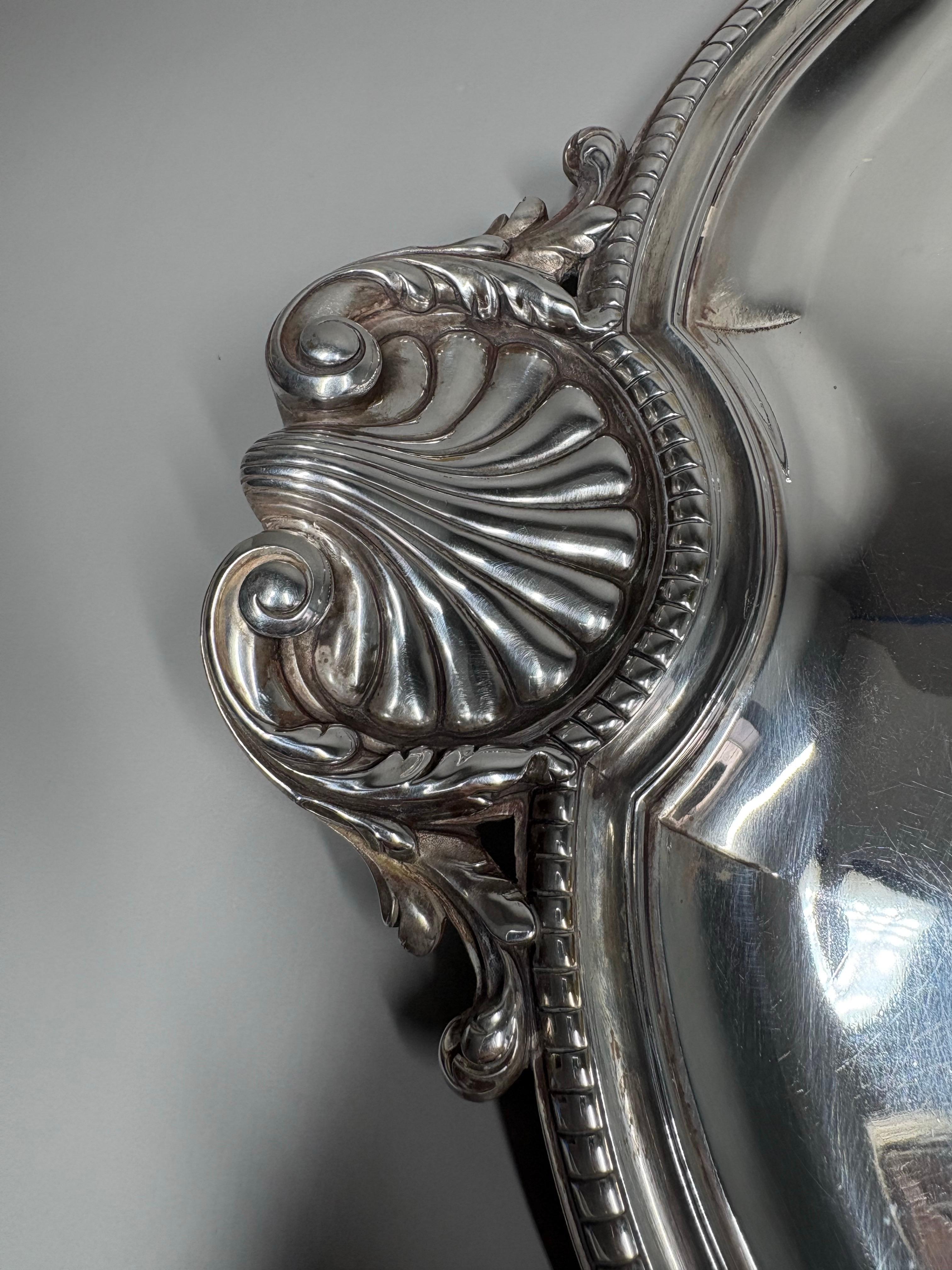 A large antique French Rococo style silvered brass serving tray in vendita 1