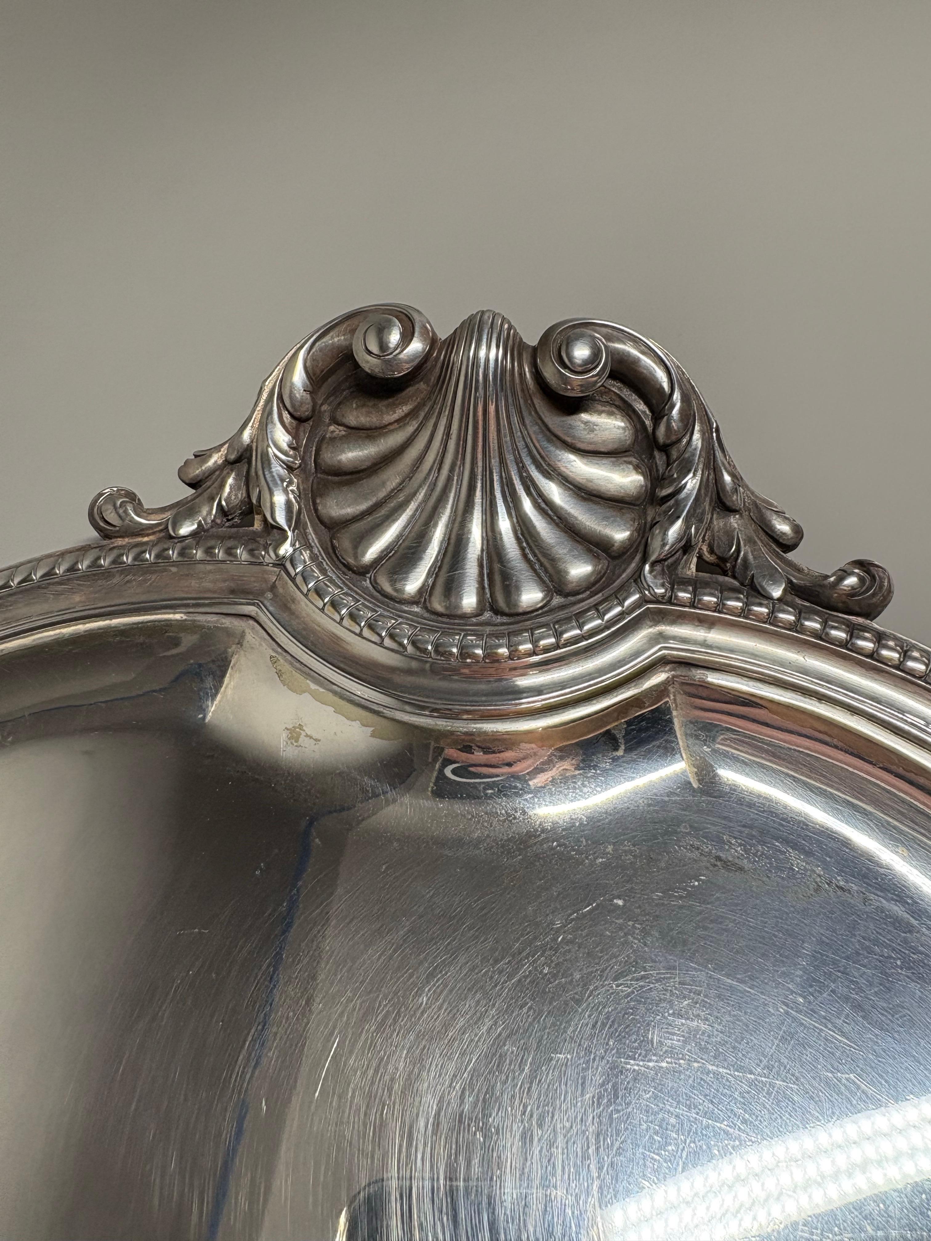 A large antique French Rococo style silvered brass serving tray in vendita 2