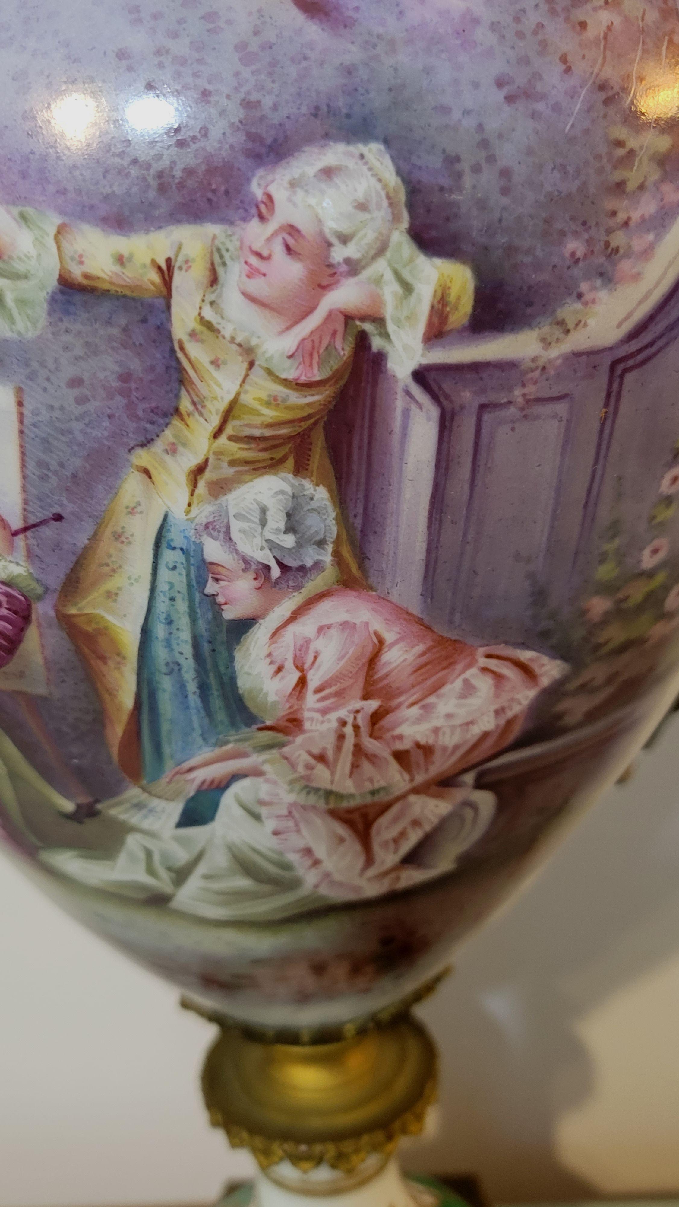 Painted Large Antique French Sevres Porcelain Urn, 19th Century, Signature and Mark For Sale