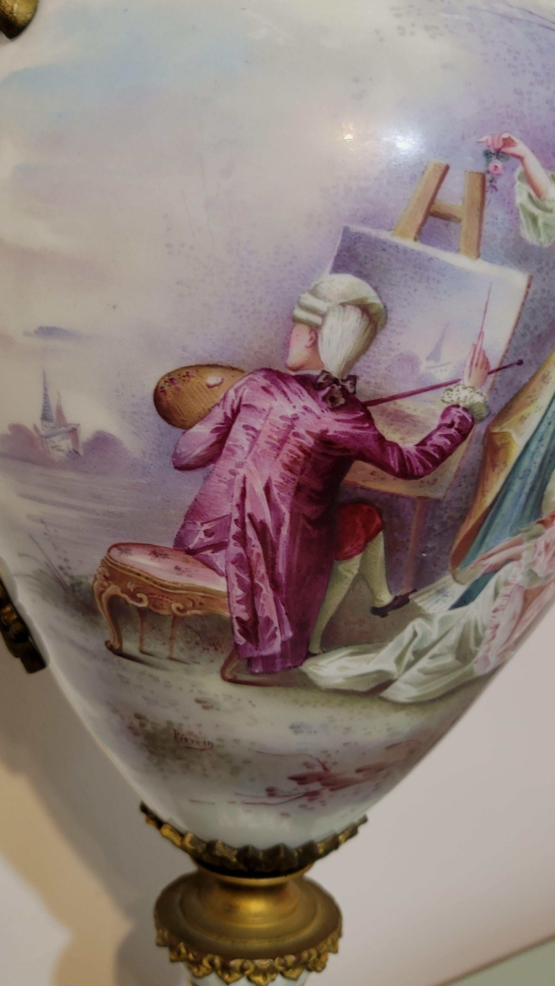 Large Antique French Sevres Porcelain Urn, 19th Century, Signature and Mark In Good Condition For Sale In Norton, MA