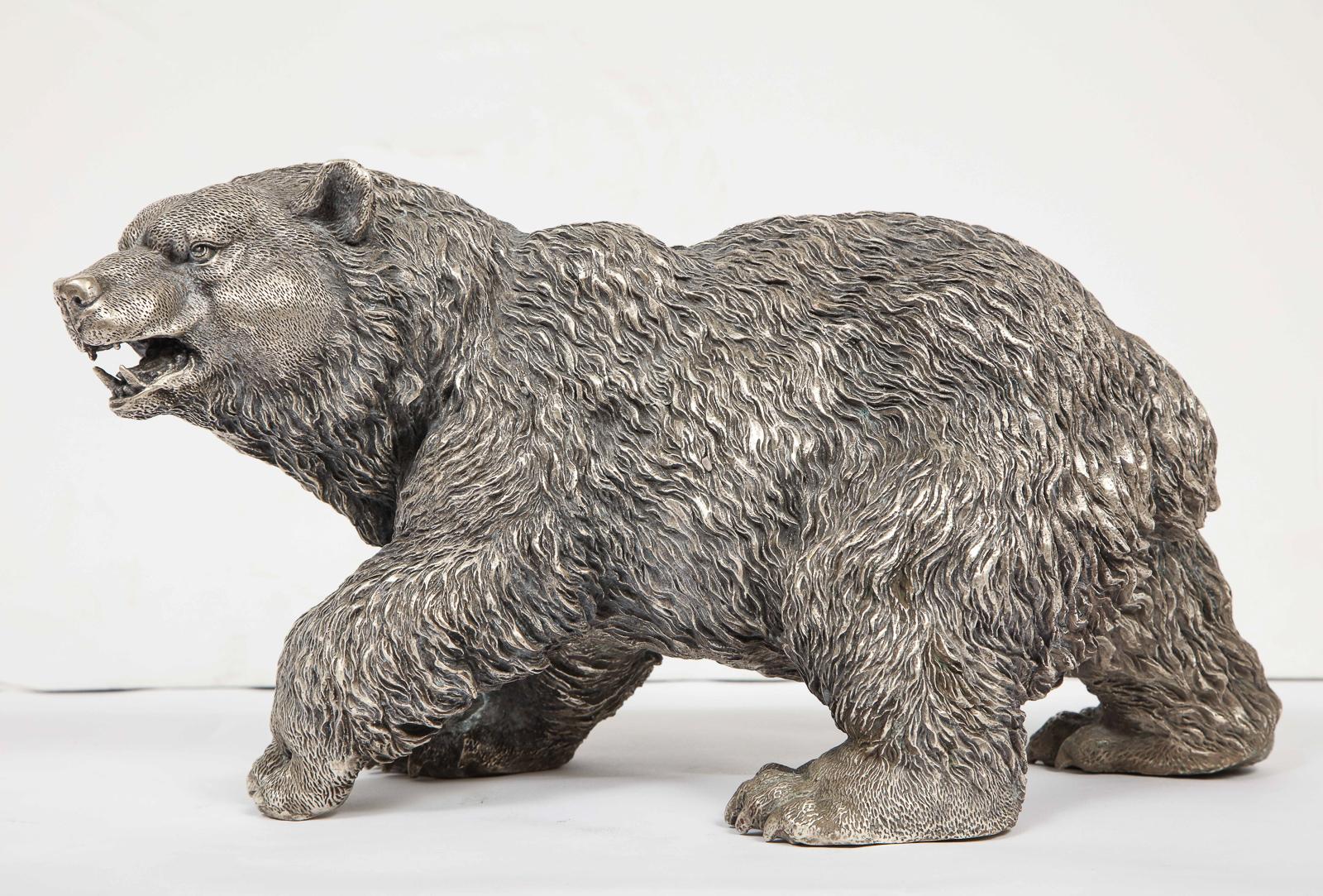 Large Antique French Silvered Figure of Polar Bear, circa 1900 In Excellent Condition In New York, NY