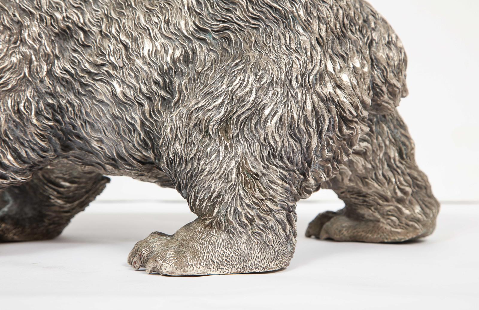Metal Large Antique French Silvered Figure of Polar Bear, circa 1900