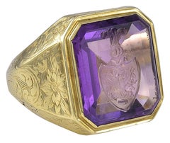 Large Antique Gold and Amethyst Intaglio Ring