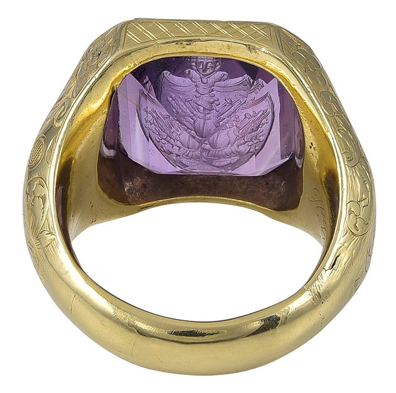 Women's or Men's Large Antique Gold and Amethyst Intaglio Ring