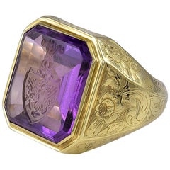 Large Antique Gold and Amethyst Intaglio Ring