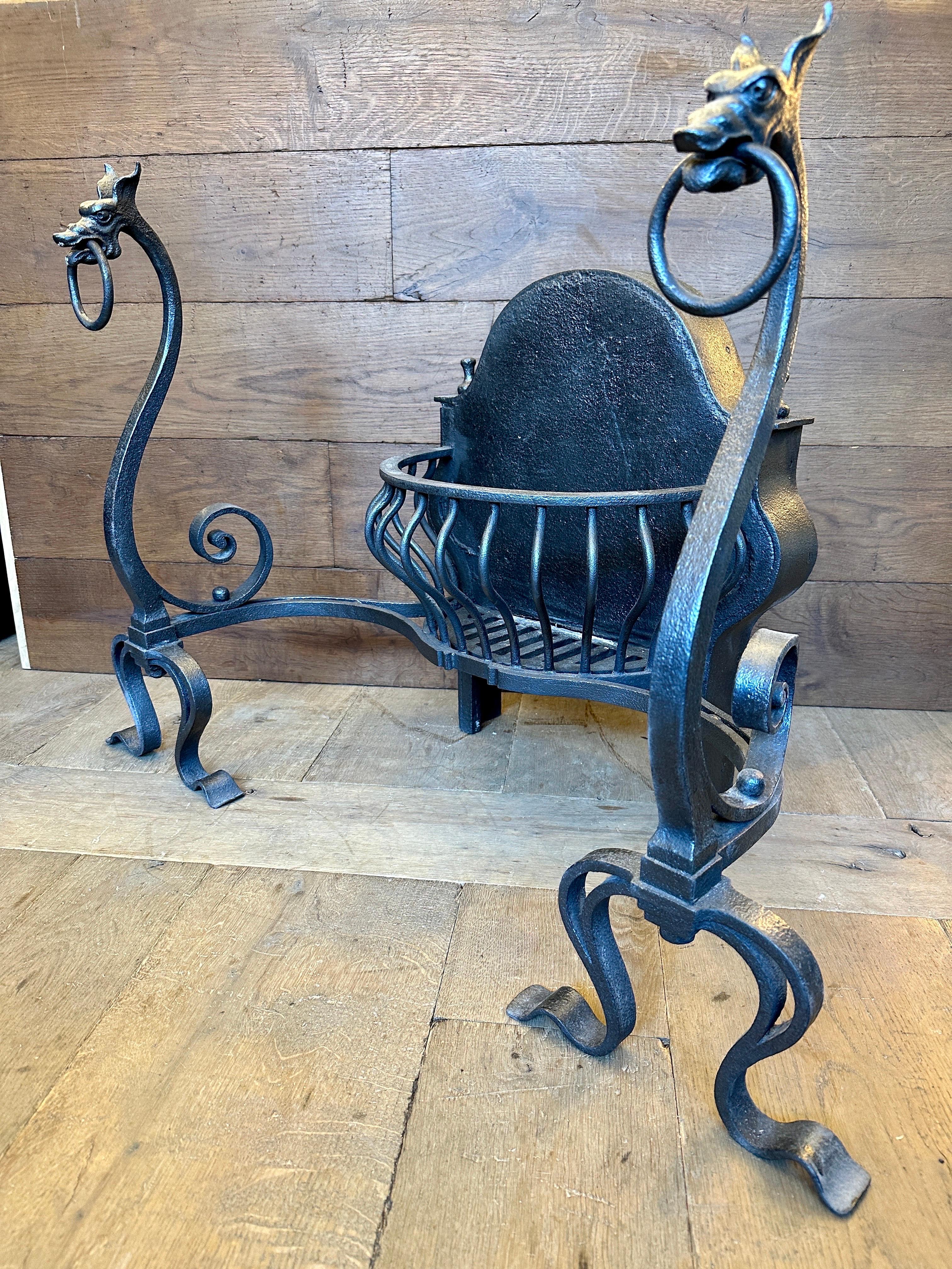 A Large Antique Gothic Wrought Iron Fire Grate  For Sale 3