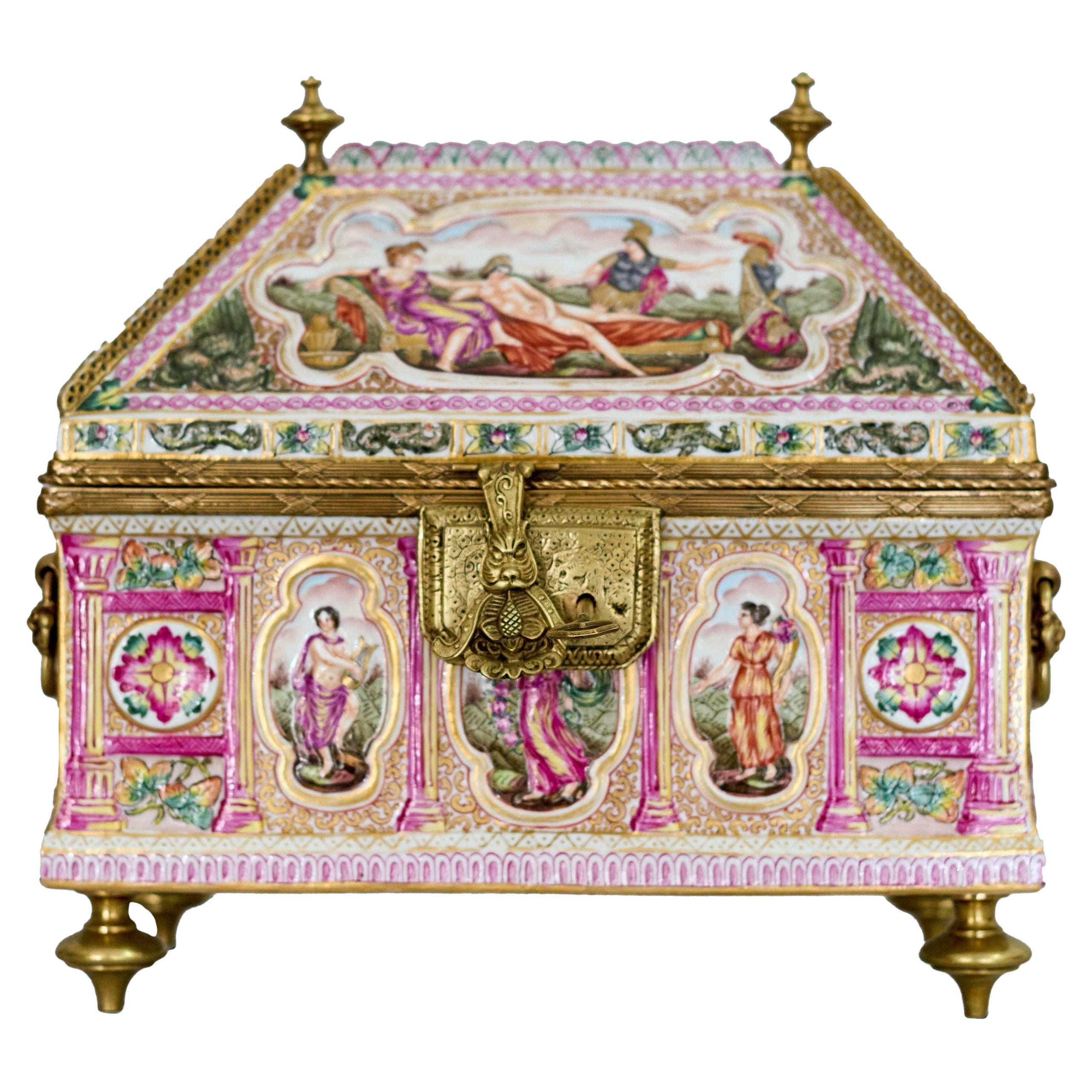 Eine große antike italienische Capodimonte Scharnierkasten & Deckel