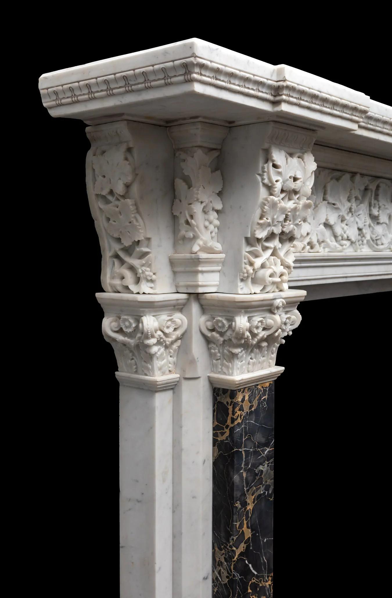 Renaissance Revival A large antique Italian Carrara marble renaissance style mantel fireplace For Sale