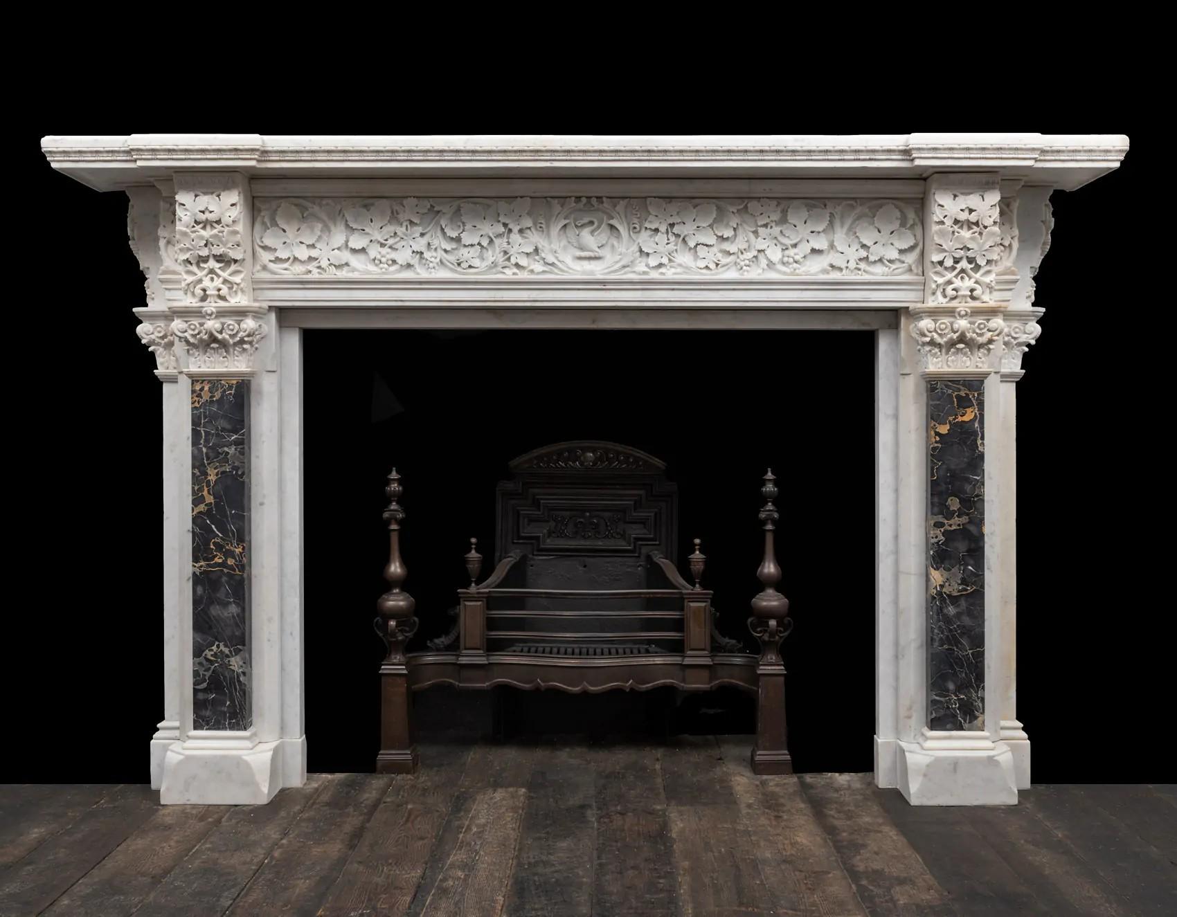 A large antique Italian Carrara marble renaissance style mantel fireplace In Good Condition For Sale In Tyrone, Northern Ireland