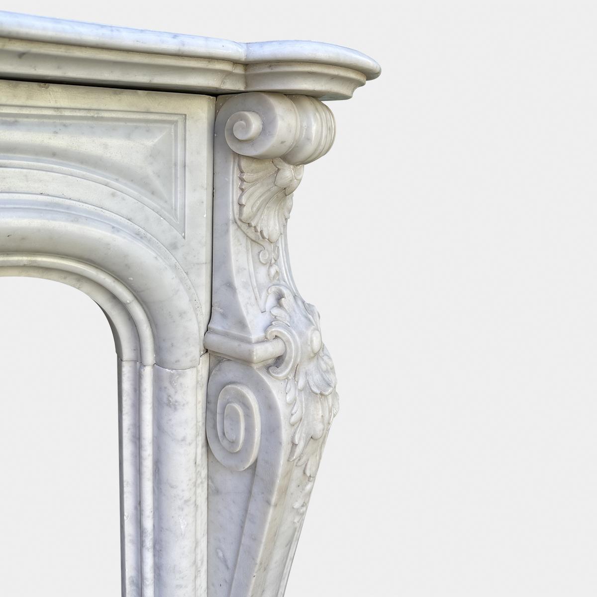 18th Century A large Antique Louis XV French Rococo Carved Marble Fireplace Mantel For Sale