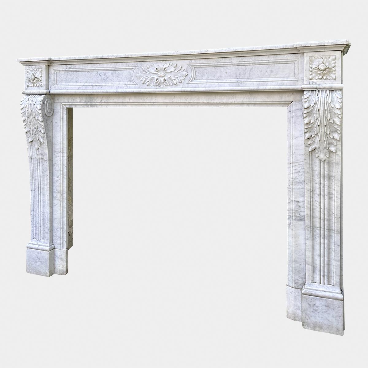 French A Large Antique Louis XVI Carrara Marble Fireplace mantel  For Sale