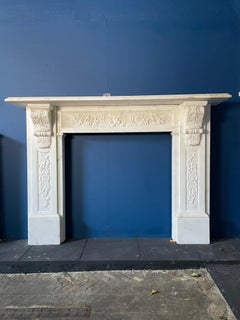 Large Antique Victorian Carved Statuary Marble Fireplace Mantel