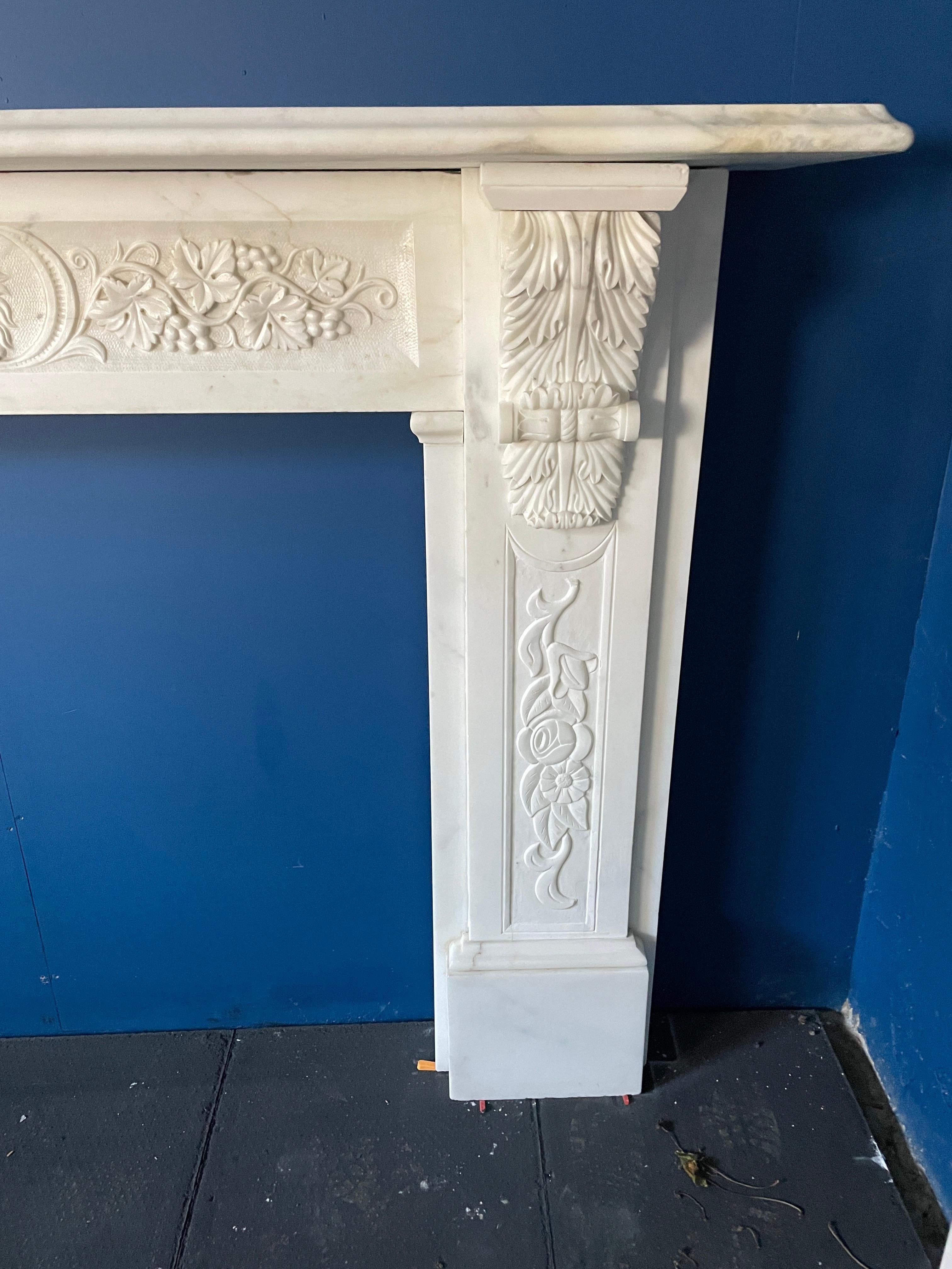 English Large Antique Victorian Carved Statuary Marble Fireplace Mantel 