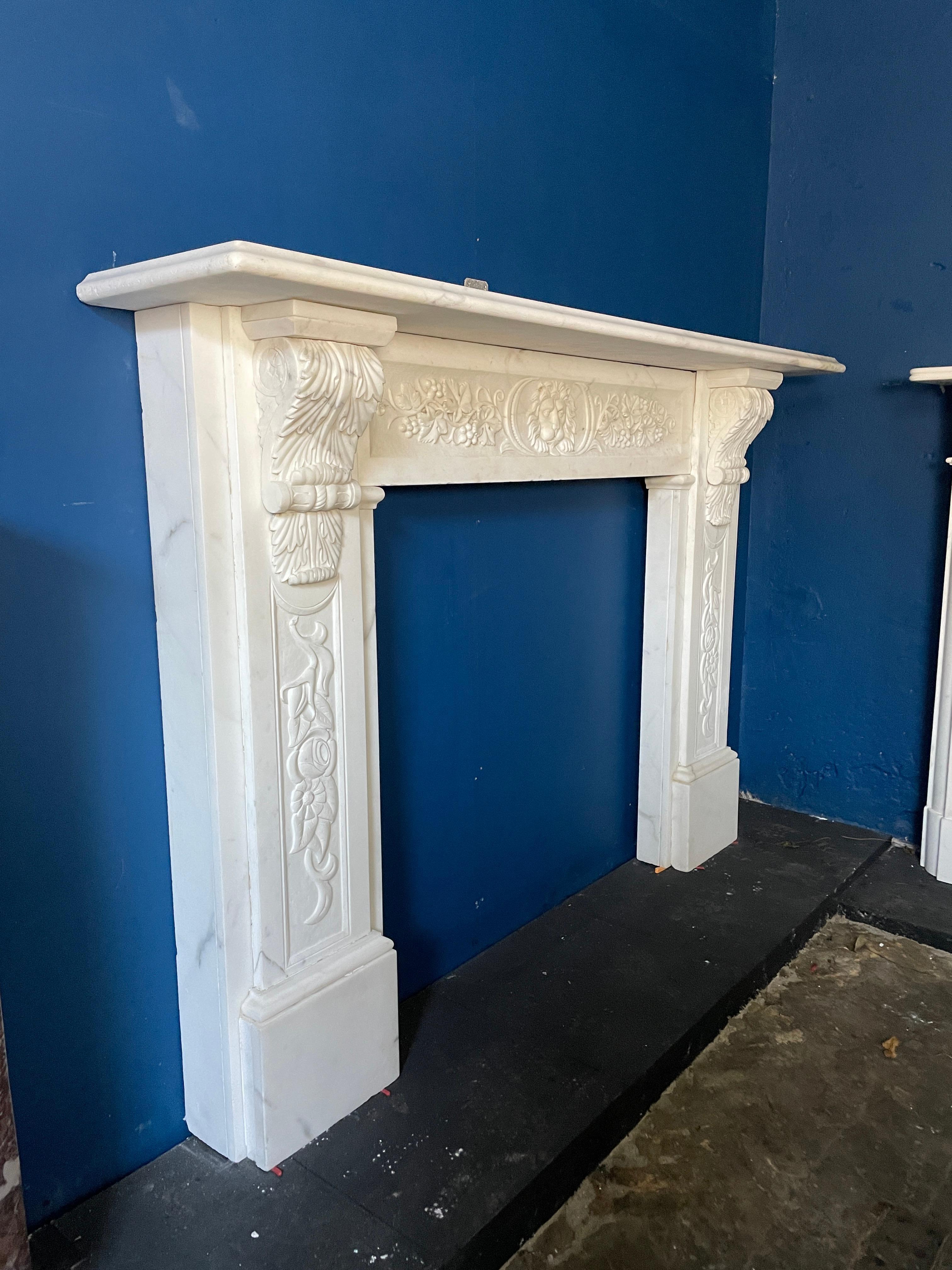 Large Antique Victorian Carved Statuary Marble Fireplace Mantel  1
