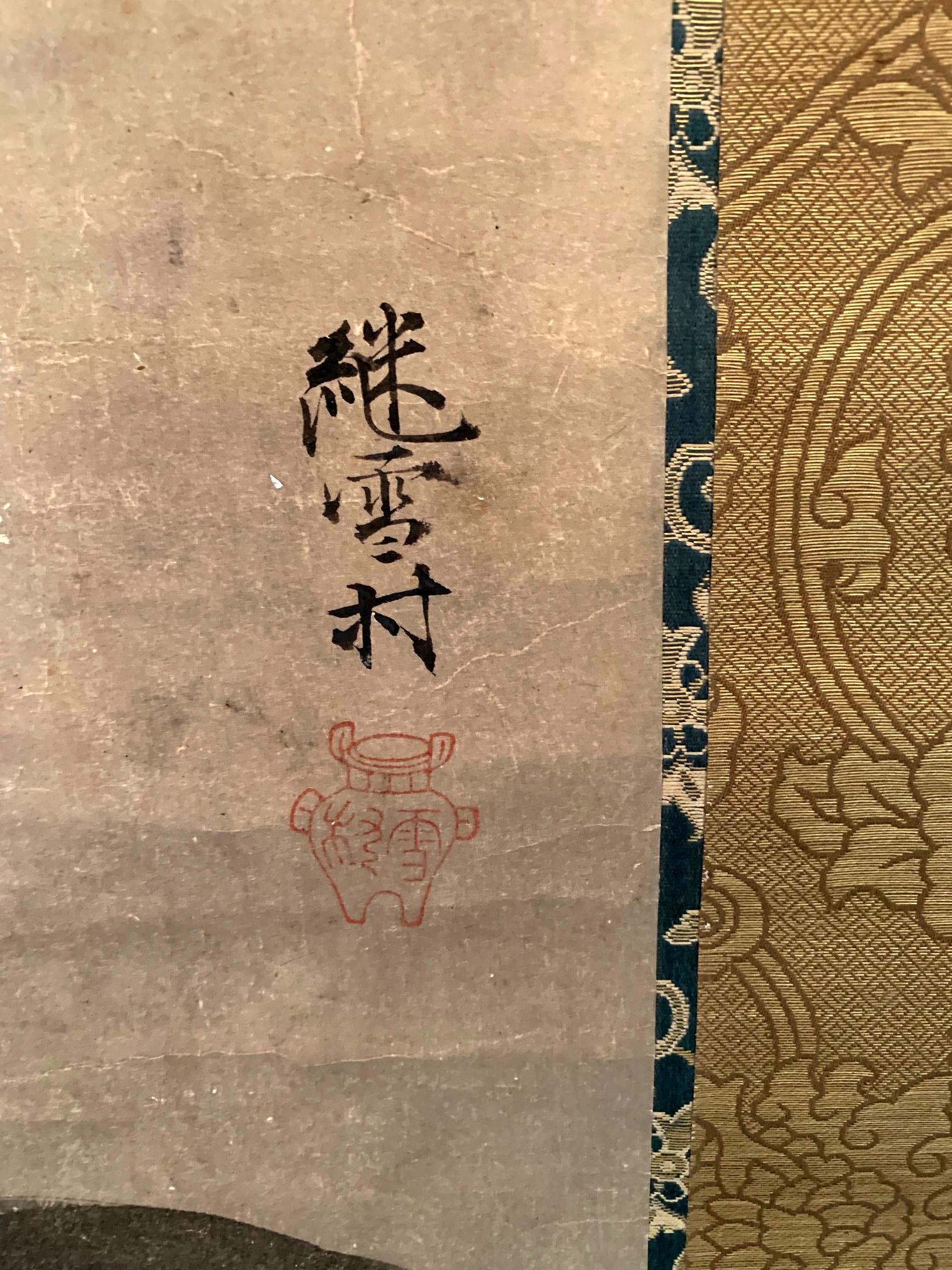 Große antike japanische Zen-Tintenschriftrolle nach Sesson Shukei (18. Jahrhundert und früher) im Angebot
