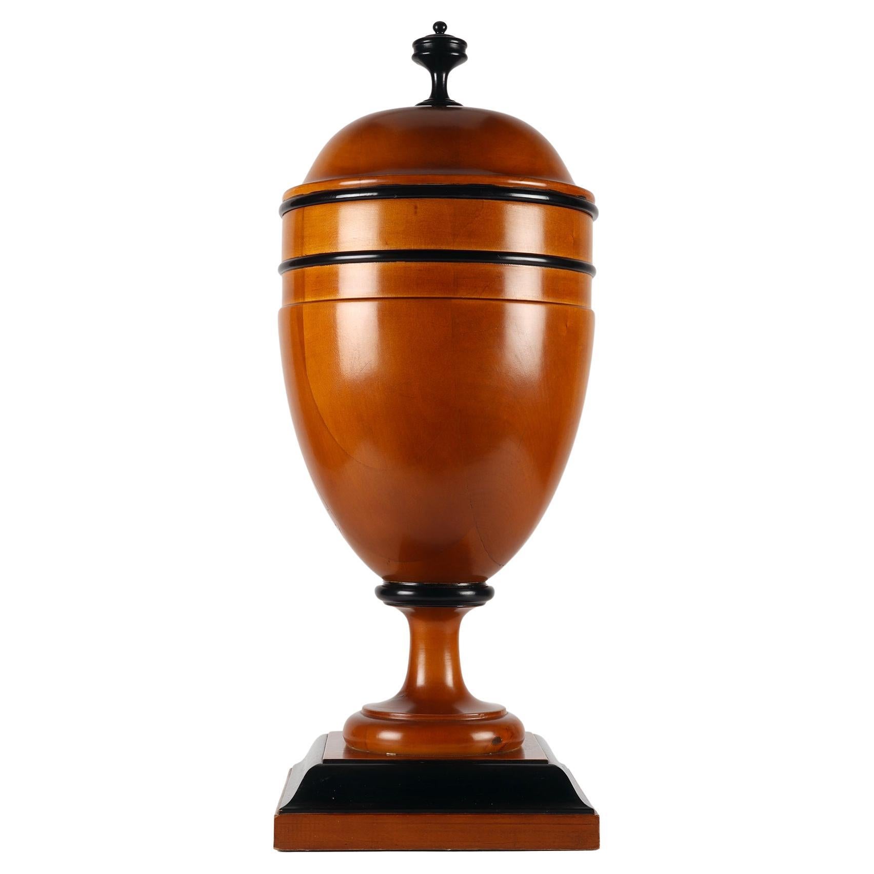 A large apothecary-herbalist Biedermeier wooden jar, Austria 1850. For Sale