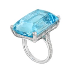 A Large Aquamarine And Diamond Ring