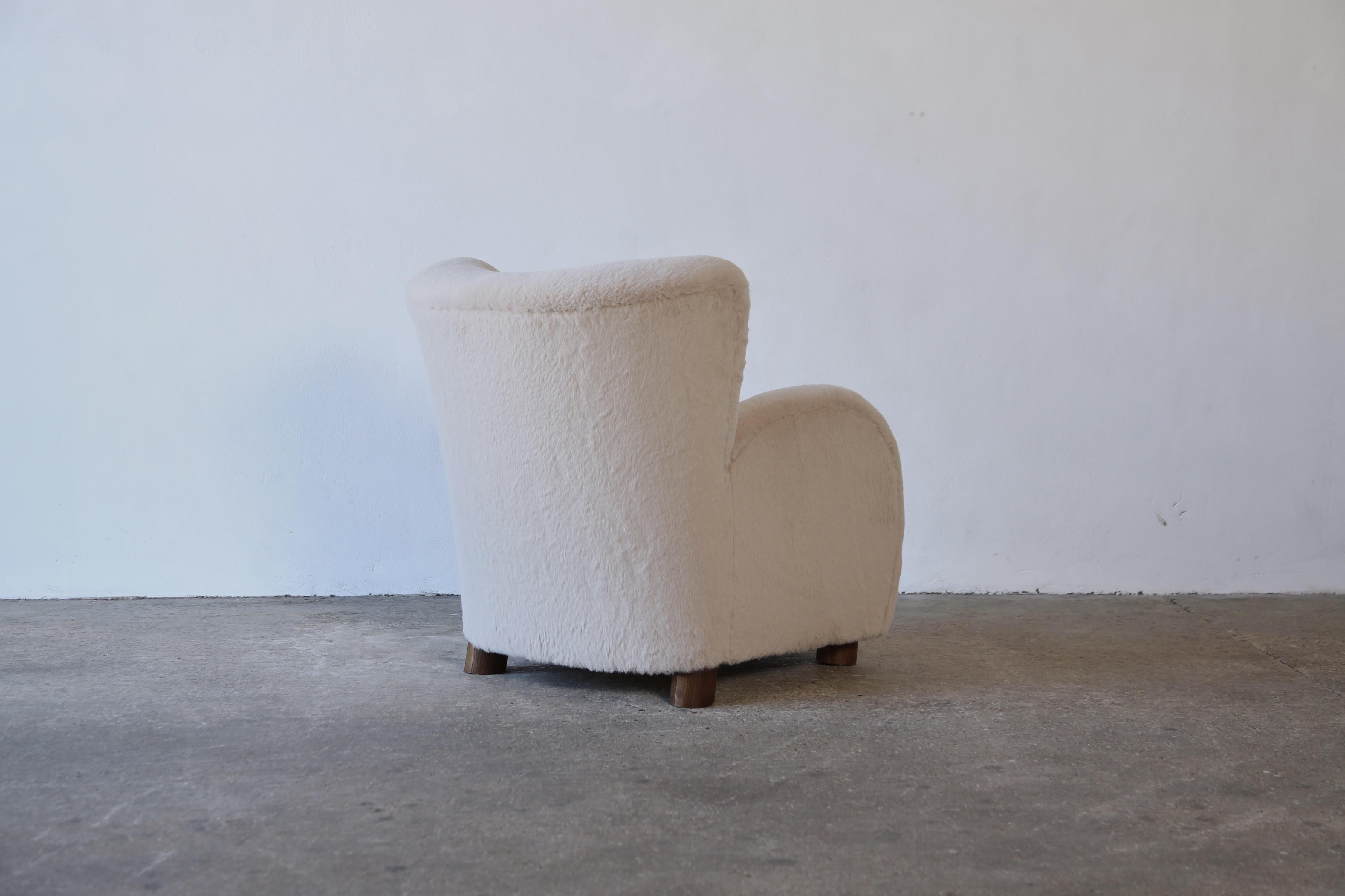 Large Armchair, Reupholstered in Pure Alpaca Wool, Denmark, 1950s For Sale 5