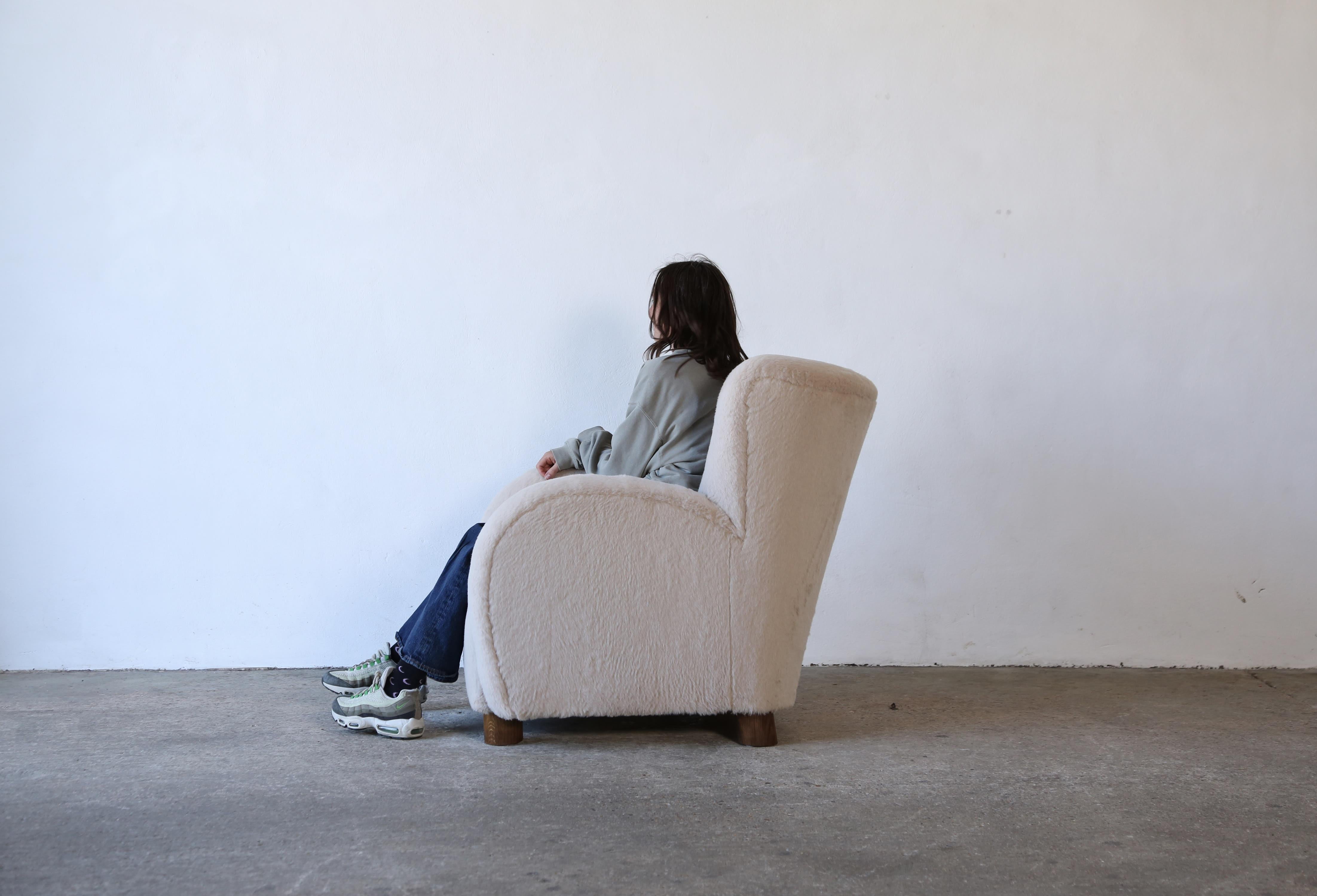 20th Century A Large Armchair, Reupholstered in Pure Alpaca Wool, Denmark, 1950s For Sale