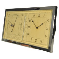 Gran Reloj de Escritorio Art Dec Cromado de 8 Días con Indicador de Temperatura Sobre Soporte Años 30