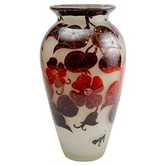 A Large Art Deco Acid Etched Cameo Glass Vase, Signed Degue