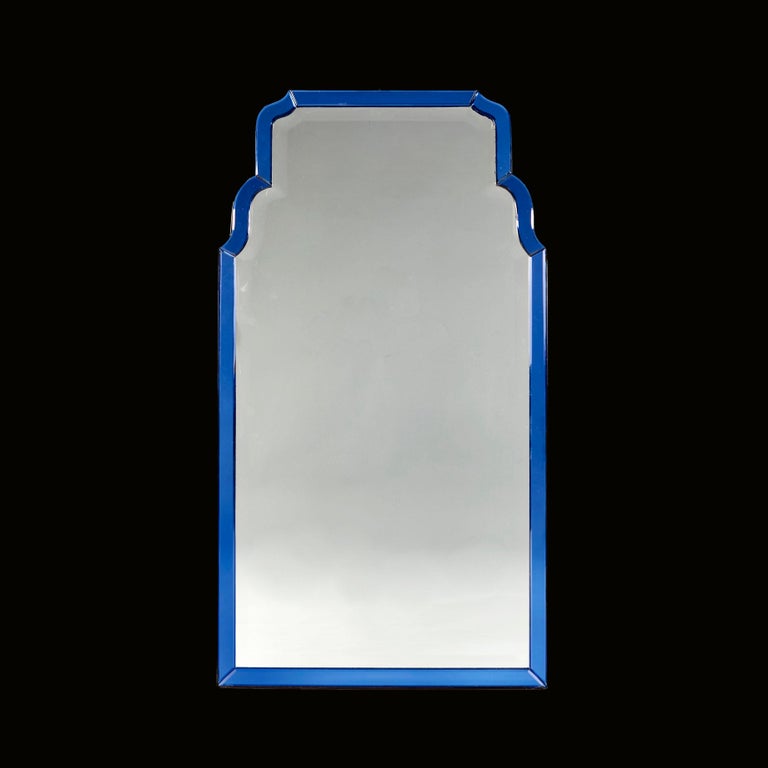 Large Art Deco Blue Glass Mirror at 1stDibs