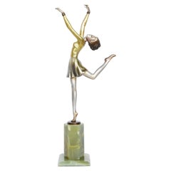 Large Art Deco Cold Painted Silvered Bronze Sculpture by Josef Lorenzl