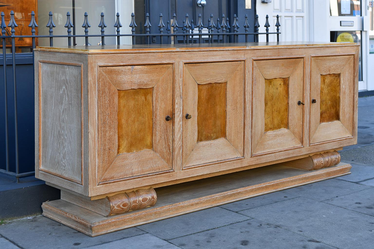 20th Century Large Art Deco Limed Oak and Velum Sideboard, by Perdoni Lombard