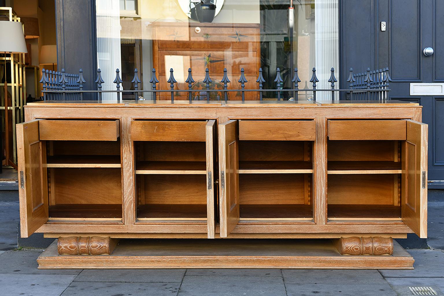 Large Art Deco Limed Oak and Velum Sideboard, by Perdoni Lombard 1