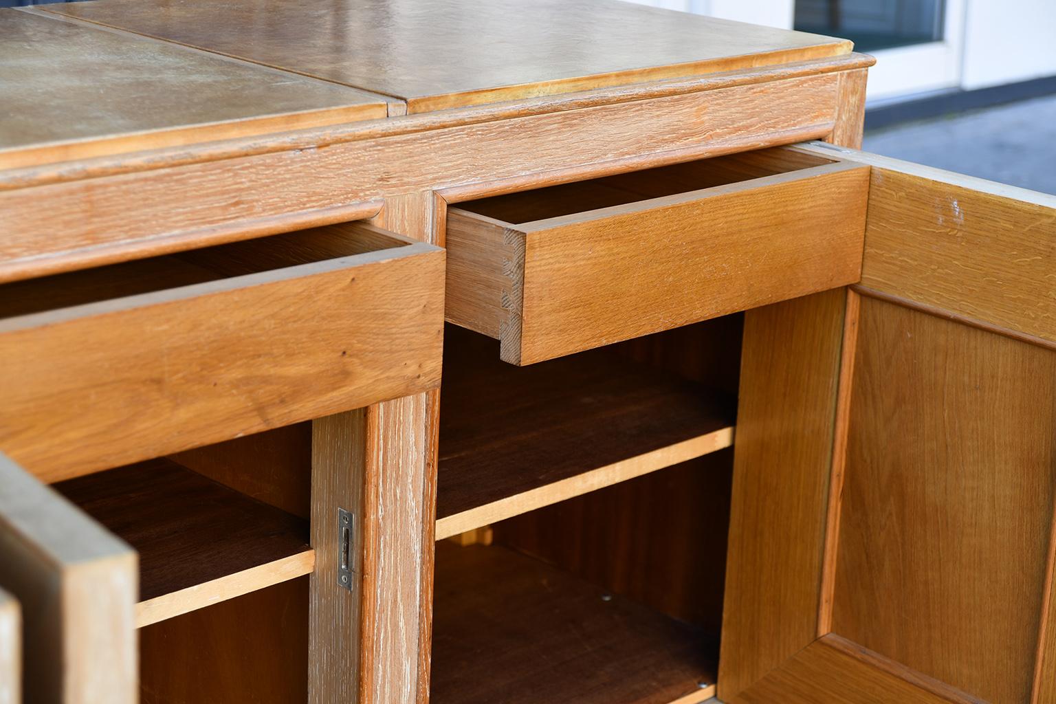 Large Art Deco Limed Oak and Velum Sideboard, by Perdoni Lombard 2