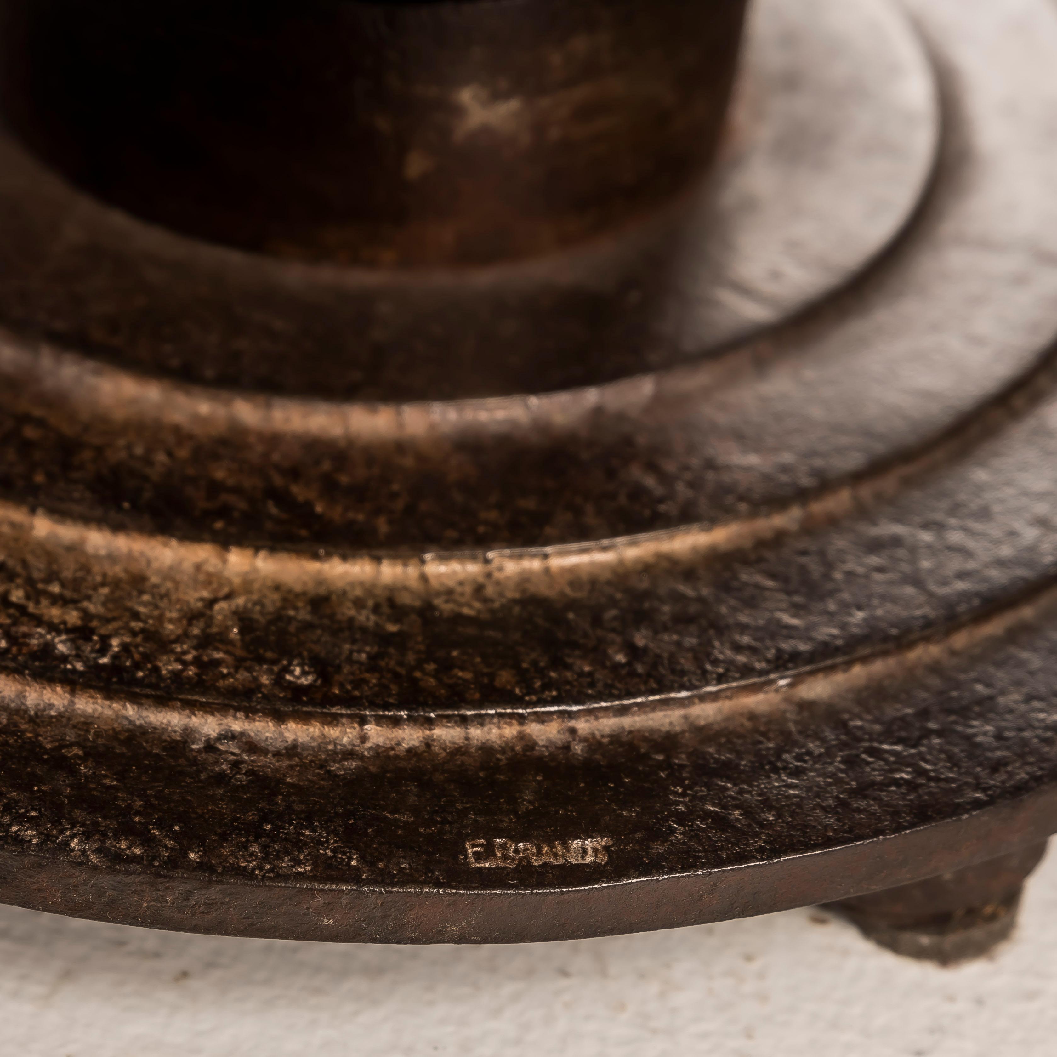 A large Art Deco wrough iron lamp designed by Edgar Brandt, Stamped 