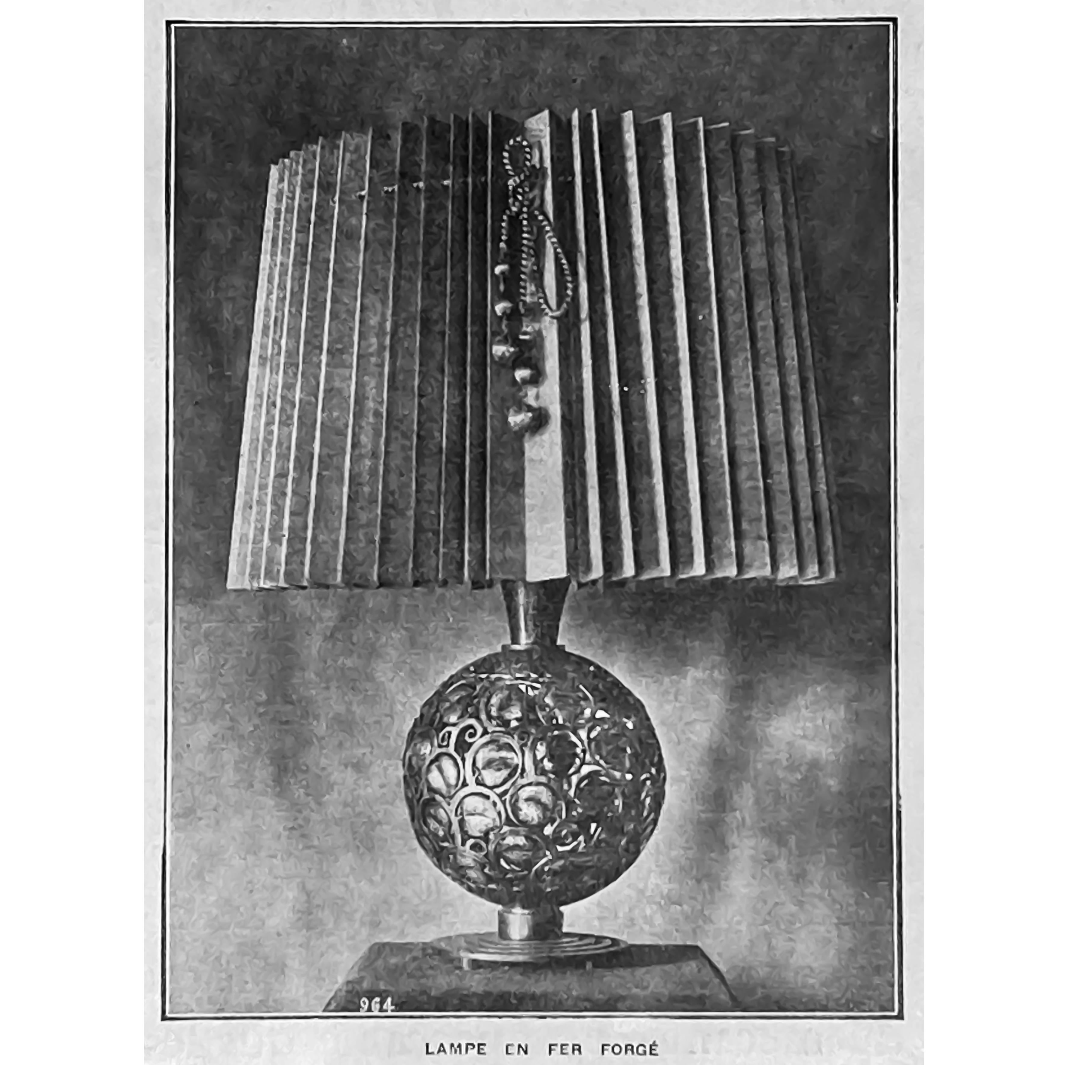 A large Art Deco wrough iron lamp designed by Edgar Brandt, Stamped 