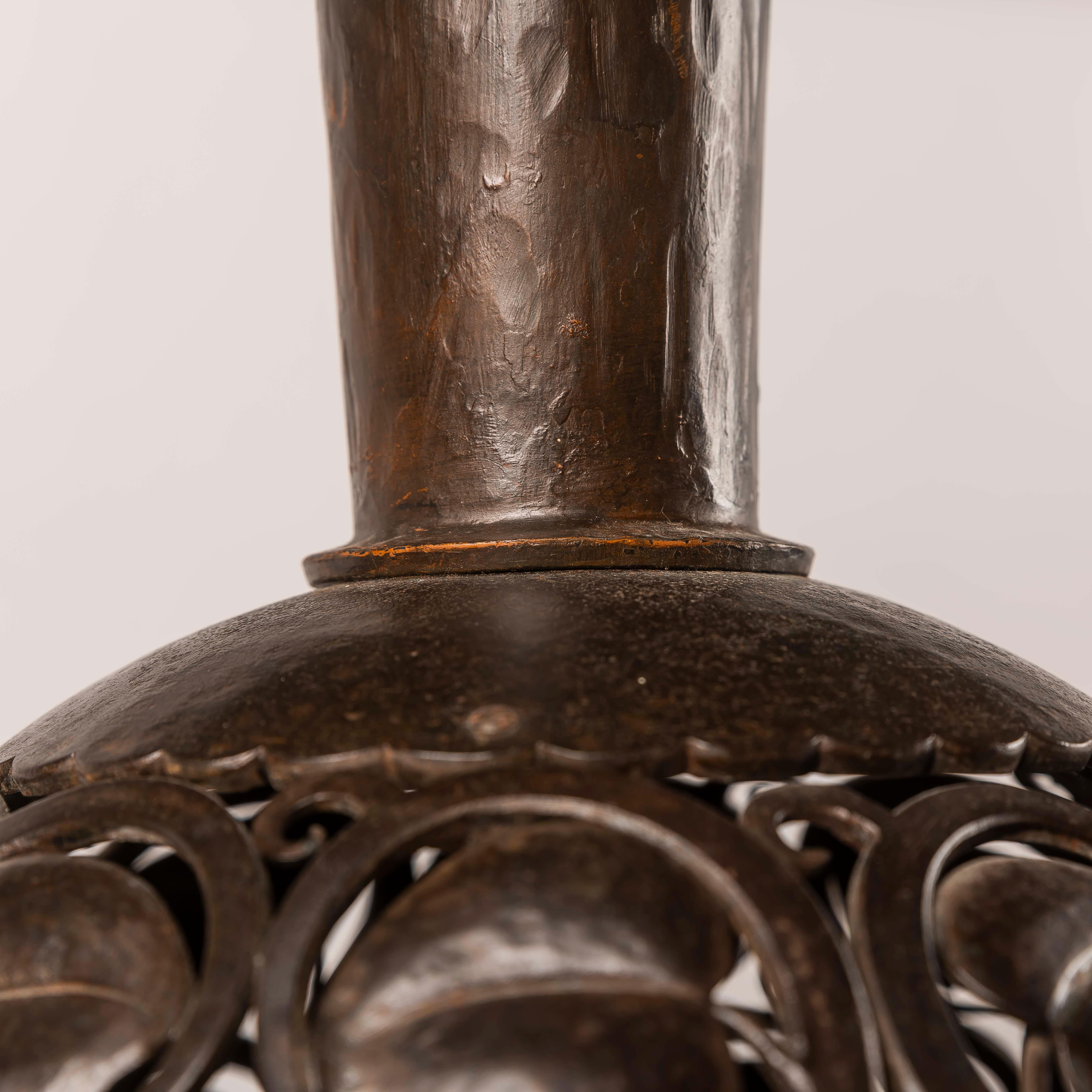 Wrought Iron A large Art Deco wrough iron lamp designed by Edgar Brandt, Stamped 