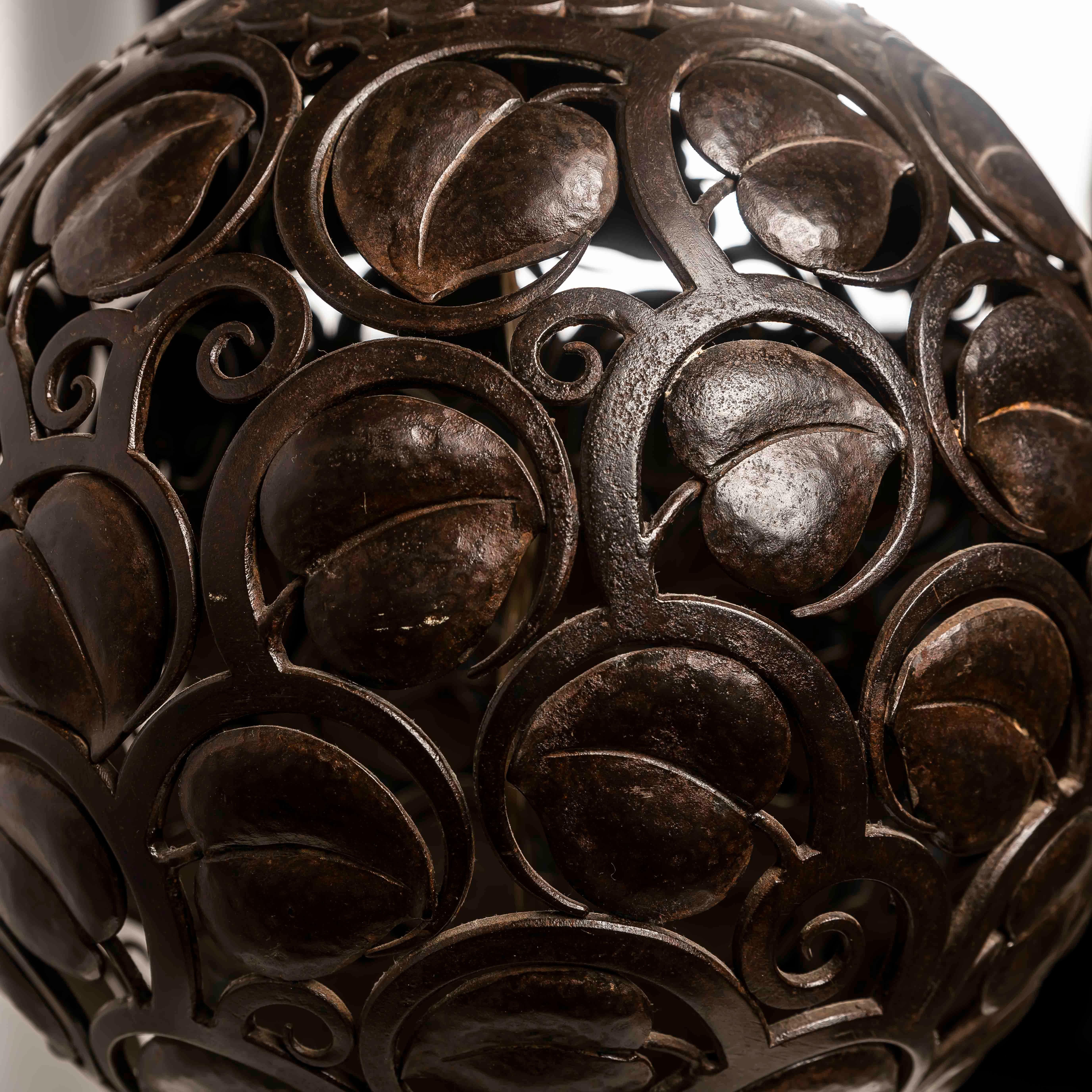 A large Art Deco wrough iron lamp designed by Edgar Brandt, Stamped 