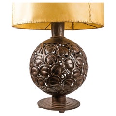 A large Art Deco wrough iron lamp designed by Edgar Brandt, Stamped "E. Brandt"