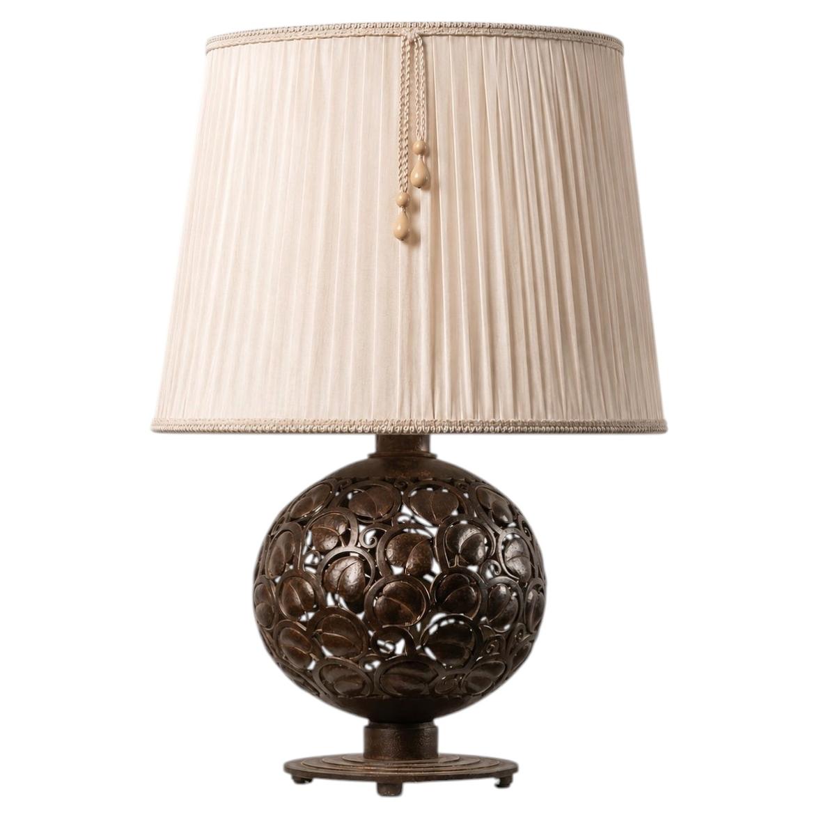 A large Art Deco wrough iron lamp designed by Edgar Brandt, Stamped "E. Brandt" For Sale
