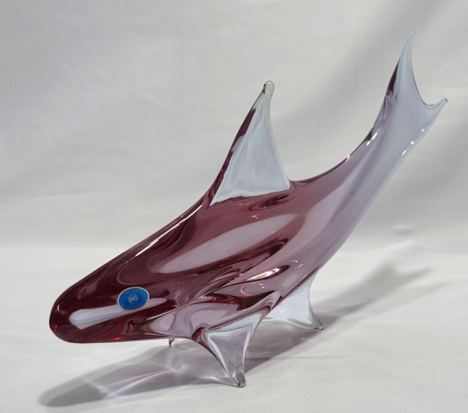 Hand-Crafted A Large Art Glass Sculpture Of Dolphin, Czech Republic For Sale