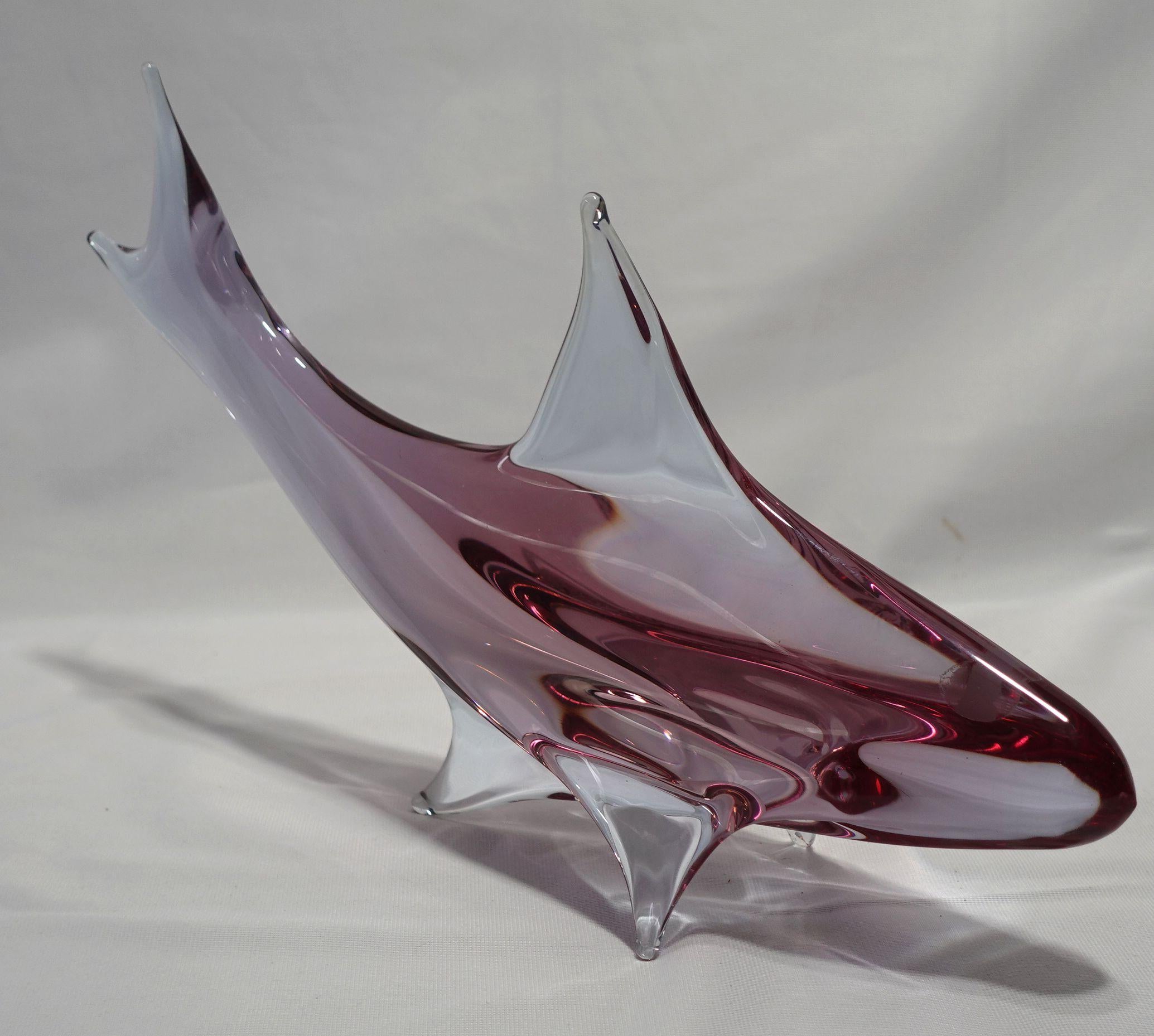 20th Century A Large Art Glass Sculpture Of Dolphin, Czech Republic For Sale