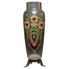 Antique A Large Art Nouveau Enameled and Gilt Art Glass Vase