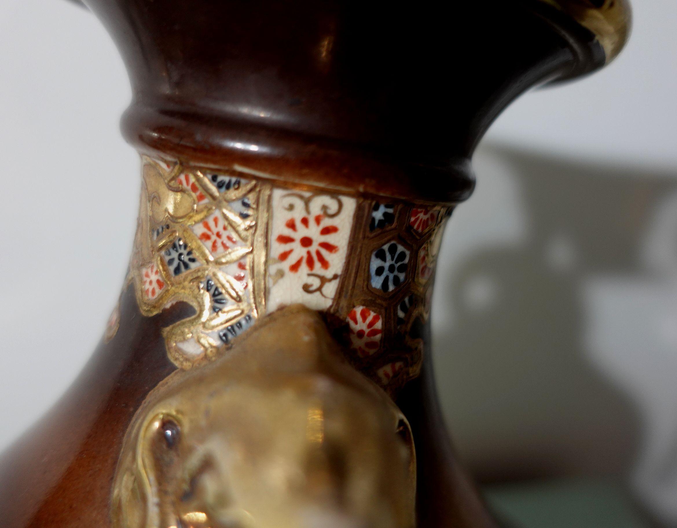 Large Art Nouveau Japanese Vase in Satsuma Style, Signed For Sale 3
