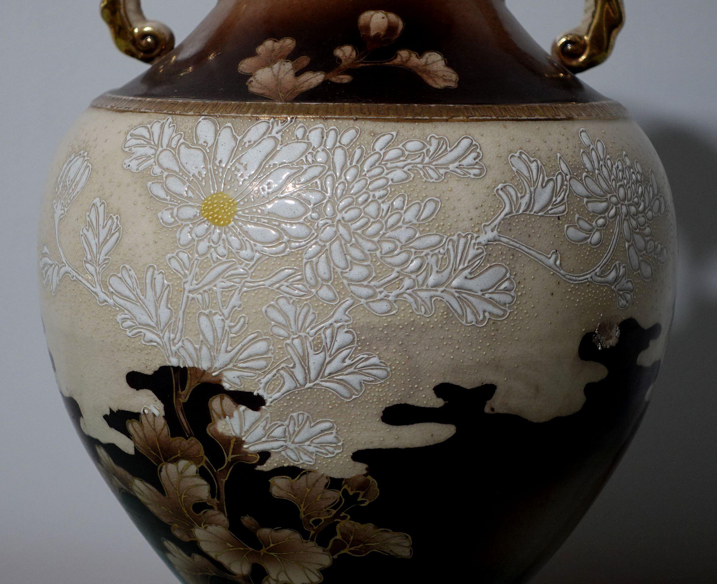 Große japanische Vase im Jugendstil im Satsuma-Stil, signiert (Japanisch) im Angebot