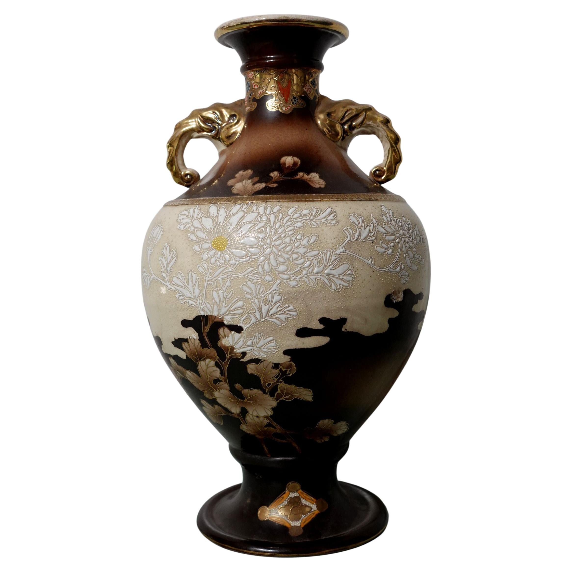 Large Art Nouveau Japanese Vase in Satsuma Style, Signed For Sale