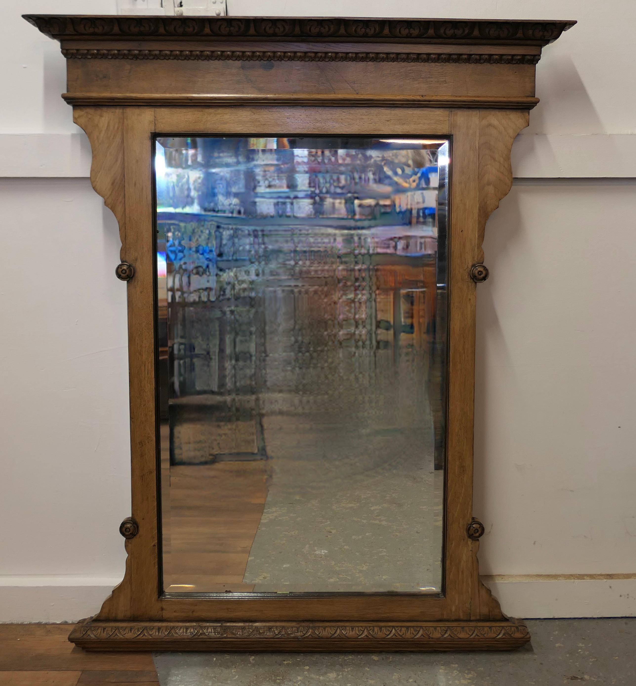 A Large Arts and Crafts 19th Century Light Oak Over Mantle Mirror     For Sale 4