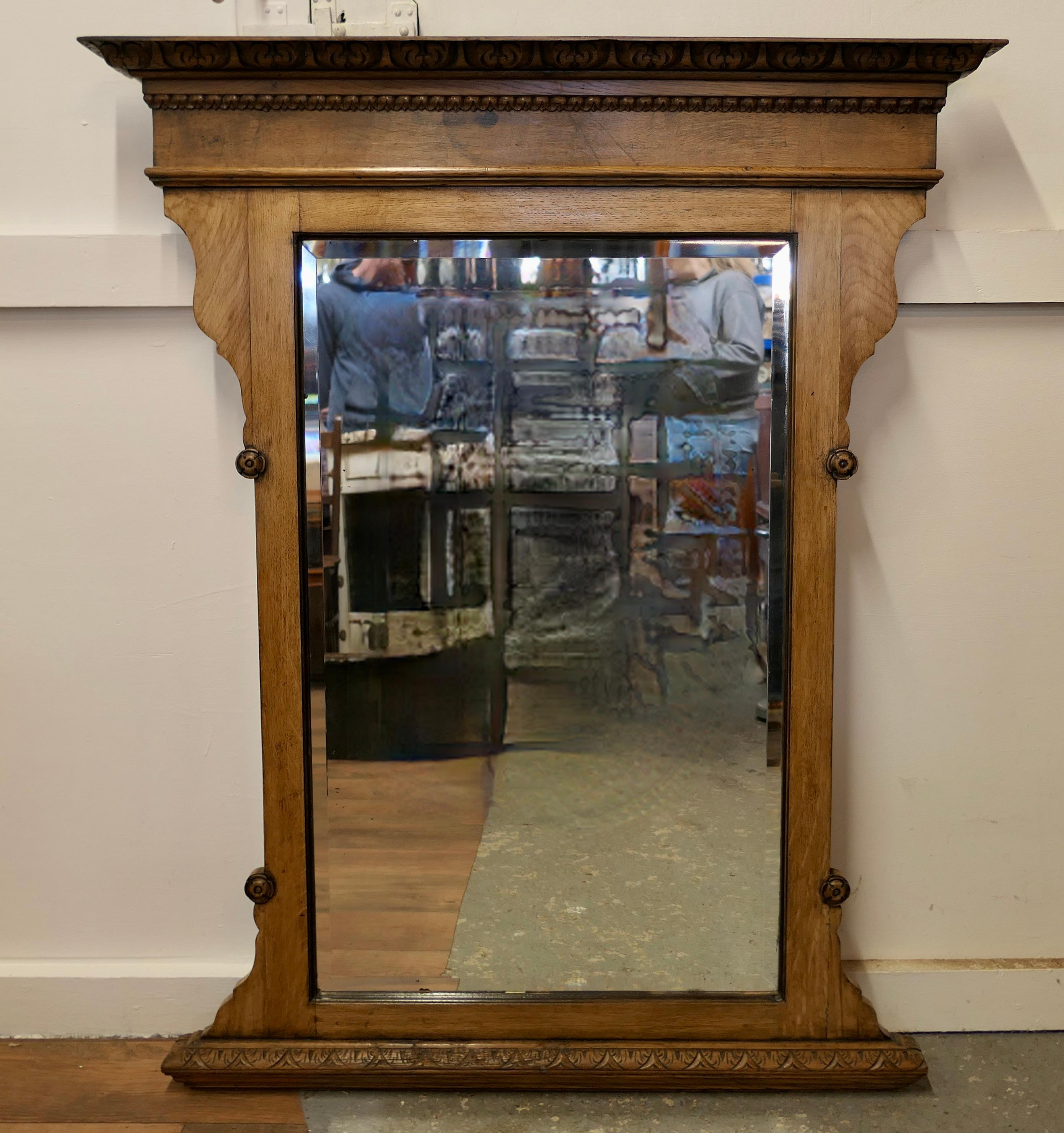 A Large Arts and Crafts 19th Century Light Oak Over Mantle Mirror     For Sale 5